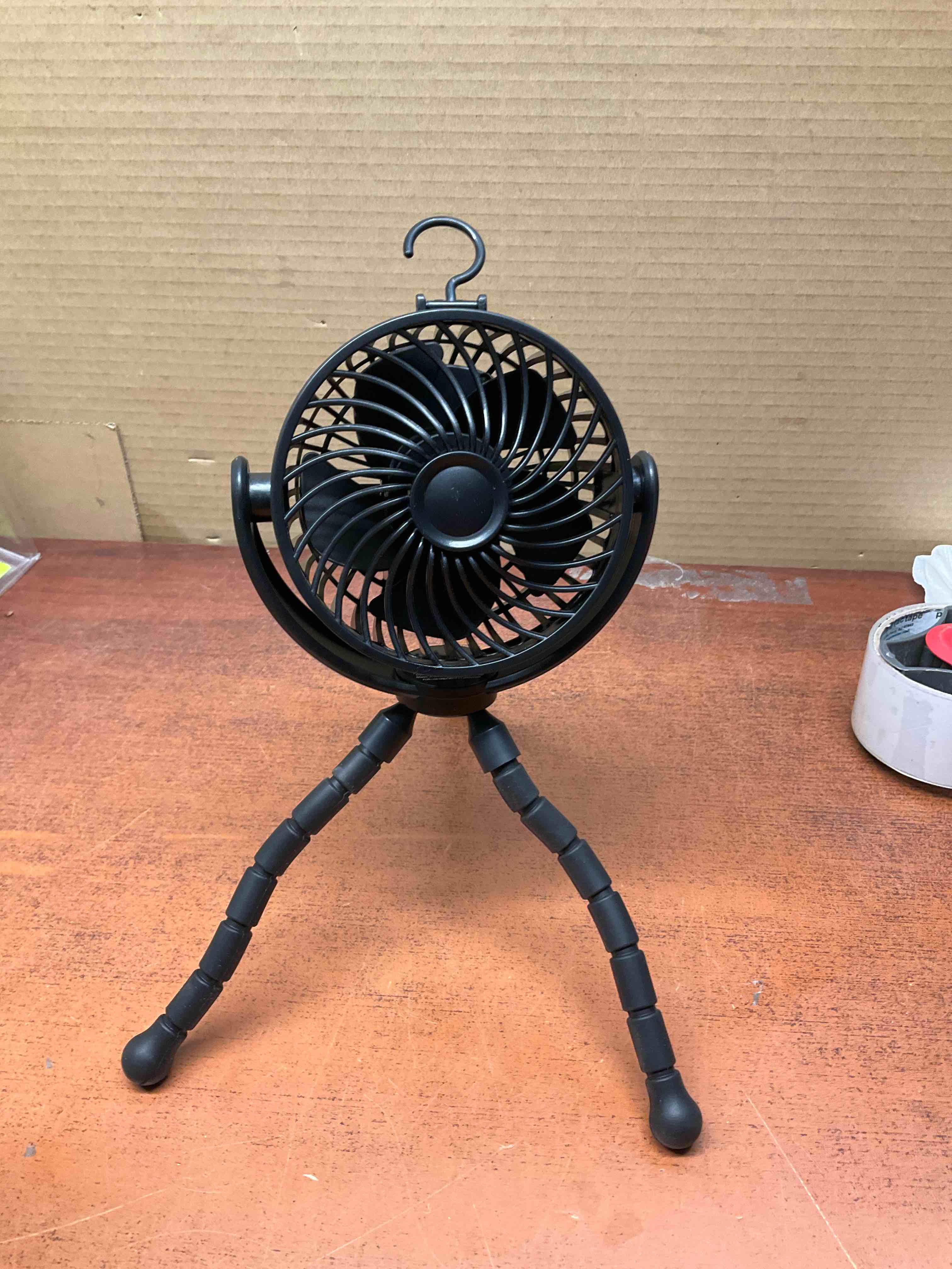 Rechargeable Tripod fan with flexible legs. ** low speed works great, high speed is noisy **