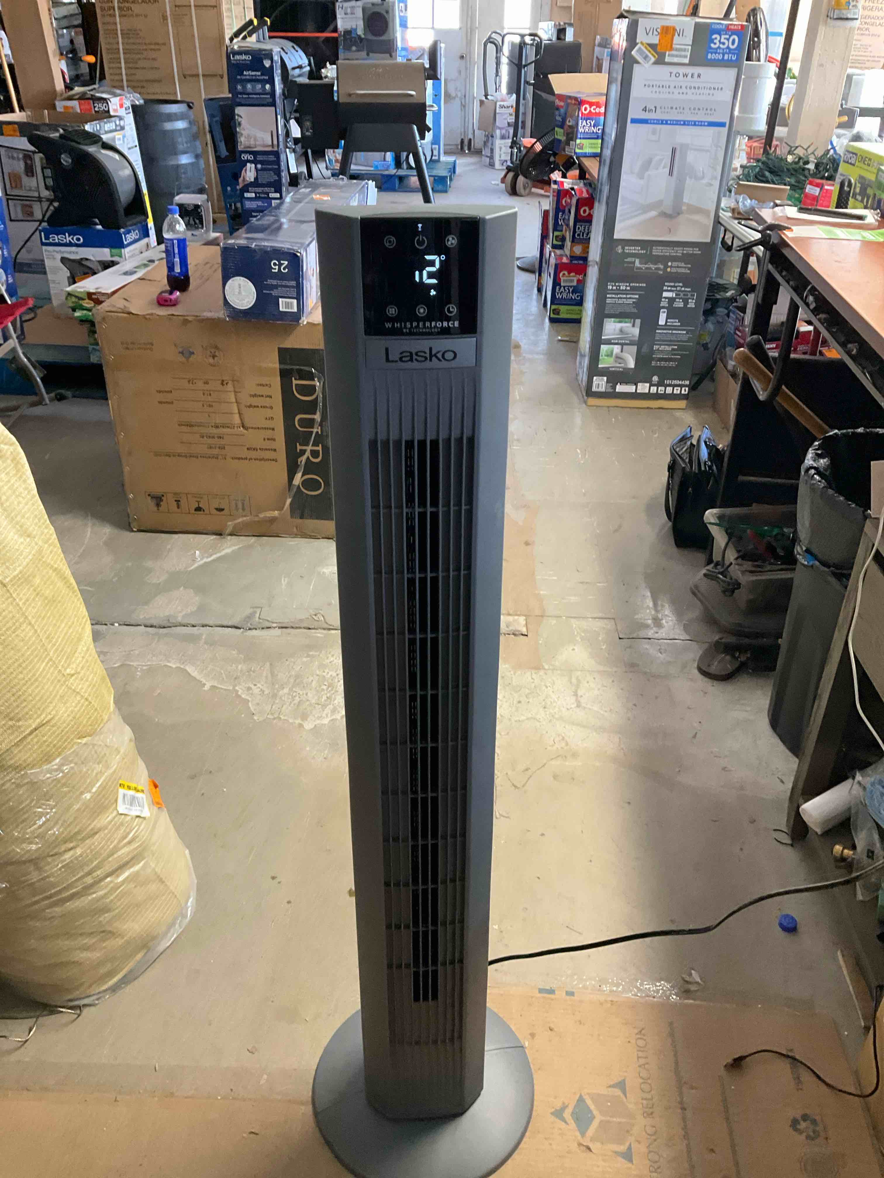 Xtra Air 48 in. 12-Speed Smart Tower Fan in Gray w/ DC Motor, Works w/ Alexa, Google, Whisper Quiet, Remote, 12 in. Dia