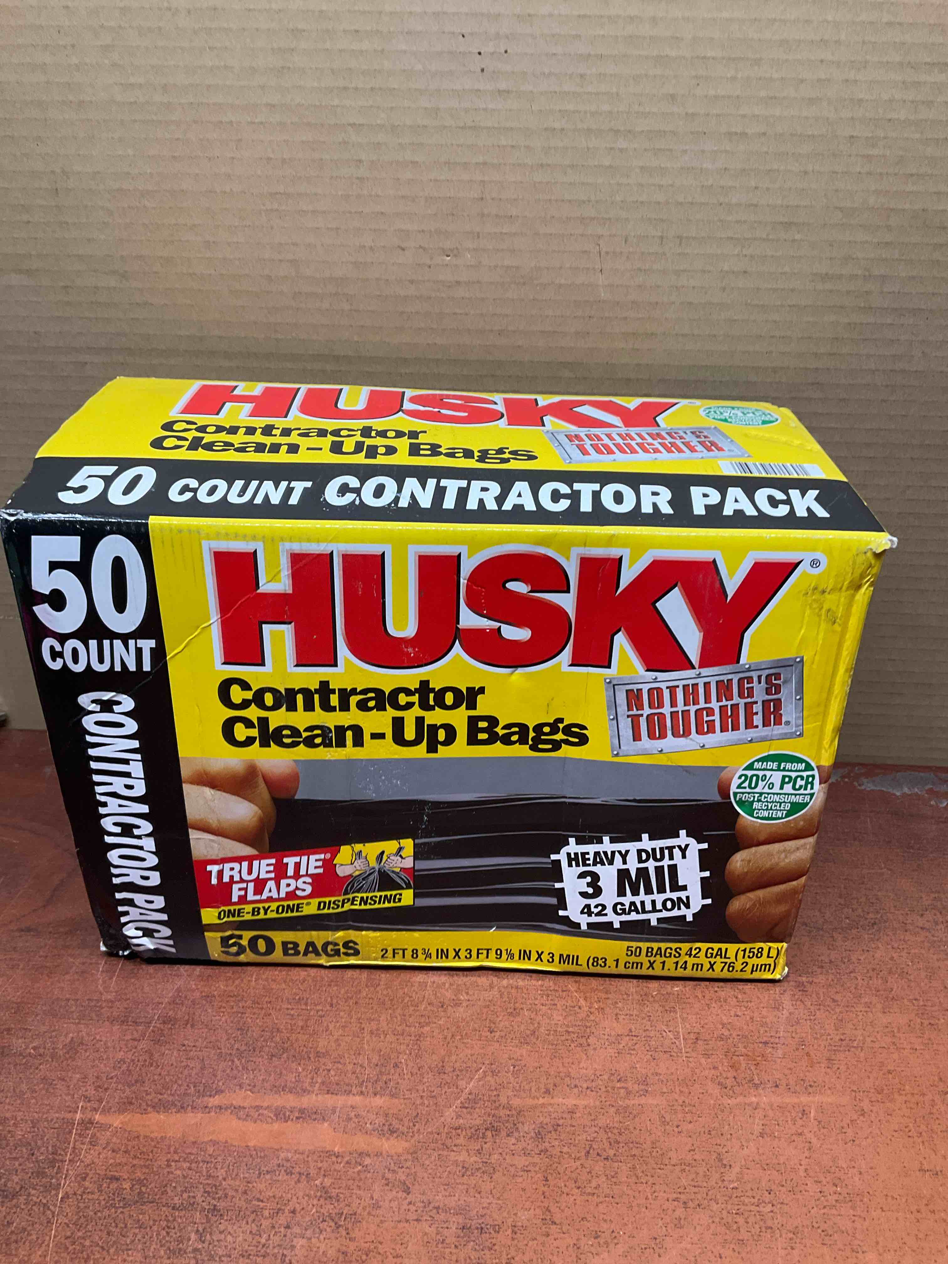 Husky 42 Gal. Heavy-Duty Contractor Clean-Up Bags with 10% PCR (50-Count), Black