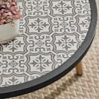 Mix and Match Round Metal Outdoor Coffee Table with Ceramic Tile Top