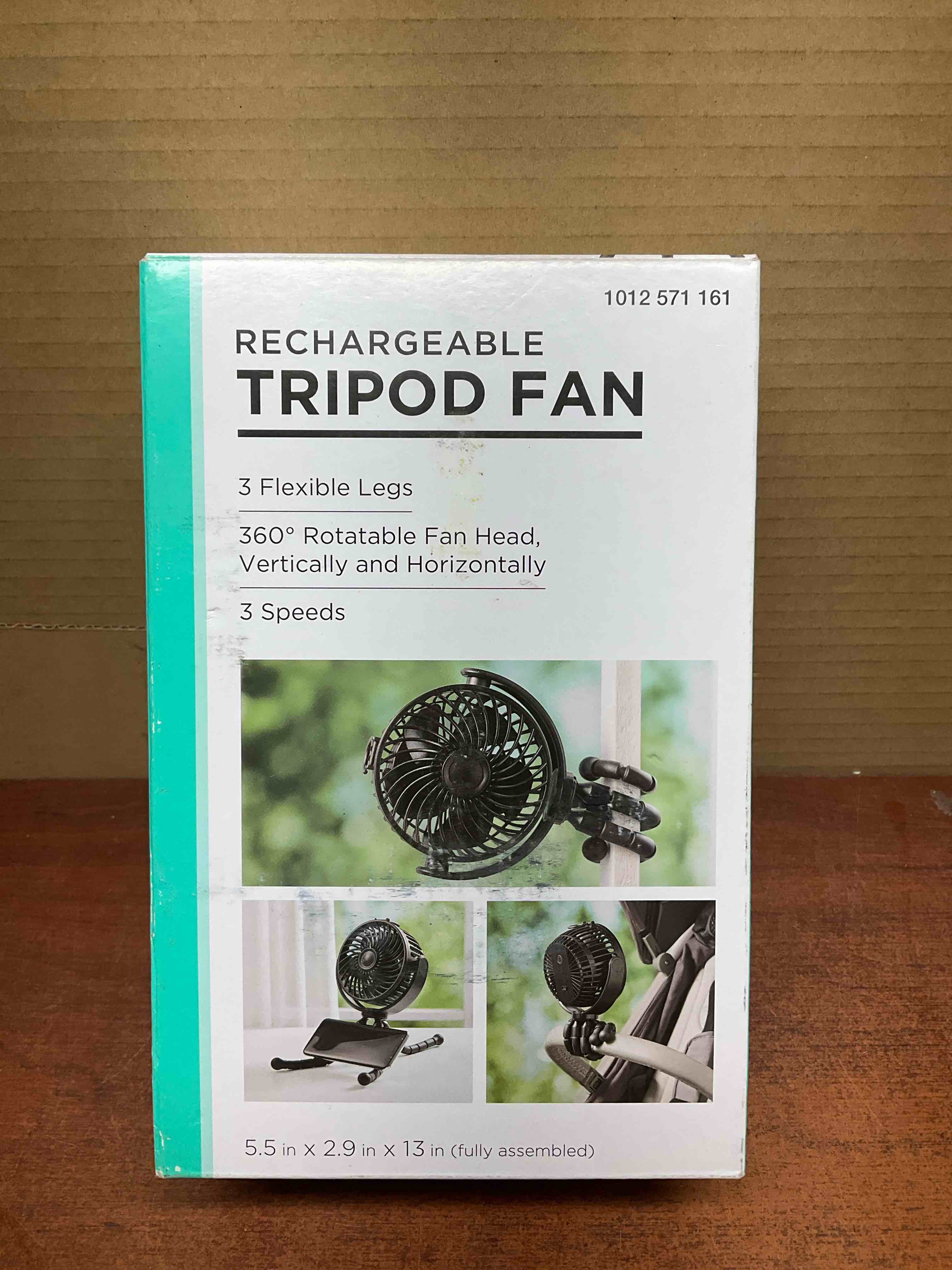 rechargeable tripod fan 3 flexible legs, 360° rotatable fan head vertically and horizontally 3 speeds