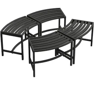 Coated Black Metal Outdoor Stool Bench, Metal Curved Fire Pit Bench Set of 4, Outdoor Fire Pit Seating, Steel Backless