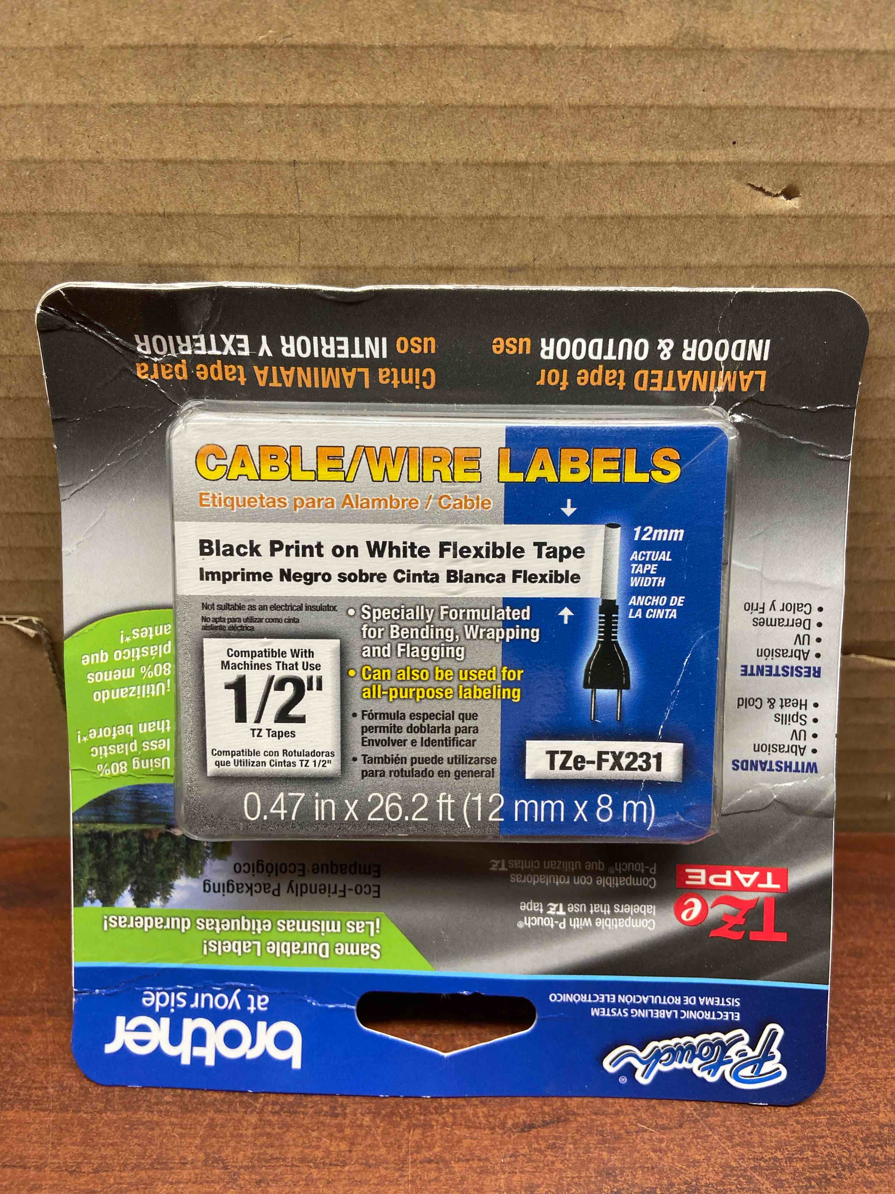 Brother TZEFX231 Label Maker Tape  0.47 W  Black on White