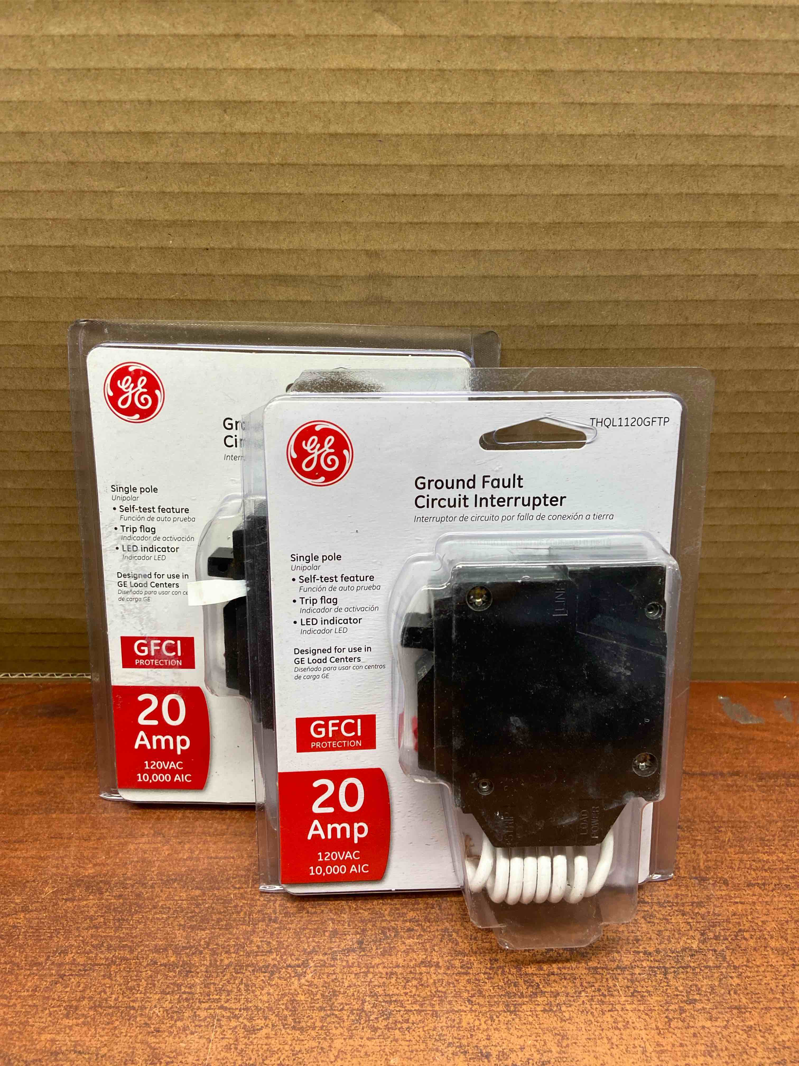 GE Industrial THQL1120GFTP Ground Fault Breaker  Single Pole  20 Amp  Self Test - Quantity 1