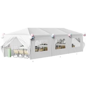 10 ft. x 30 ft. Outdoor Wedding Canopy Tent with Removable Sidewalls, Waterproof Gazebo Shelter (White)