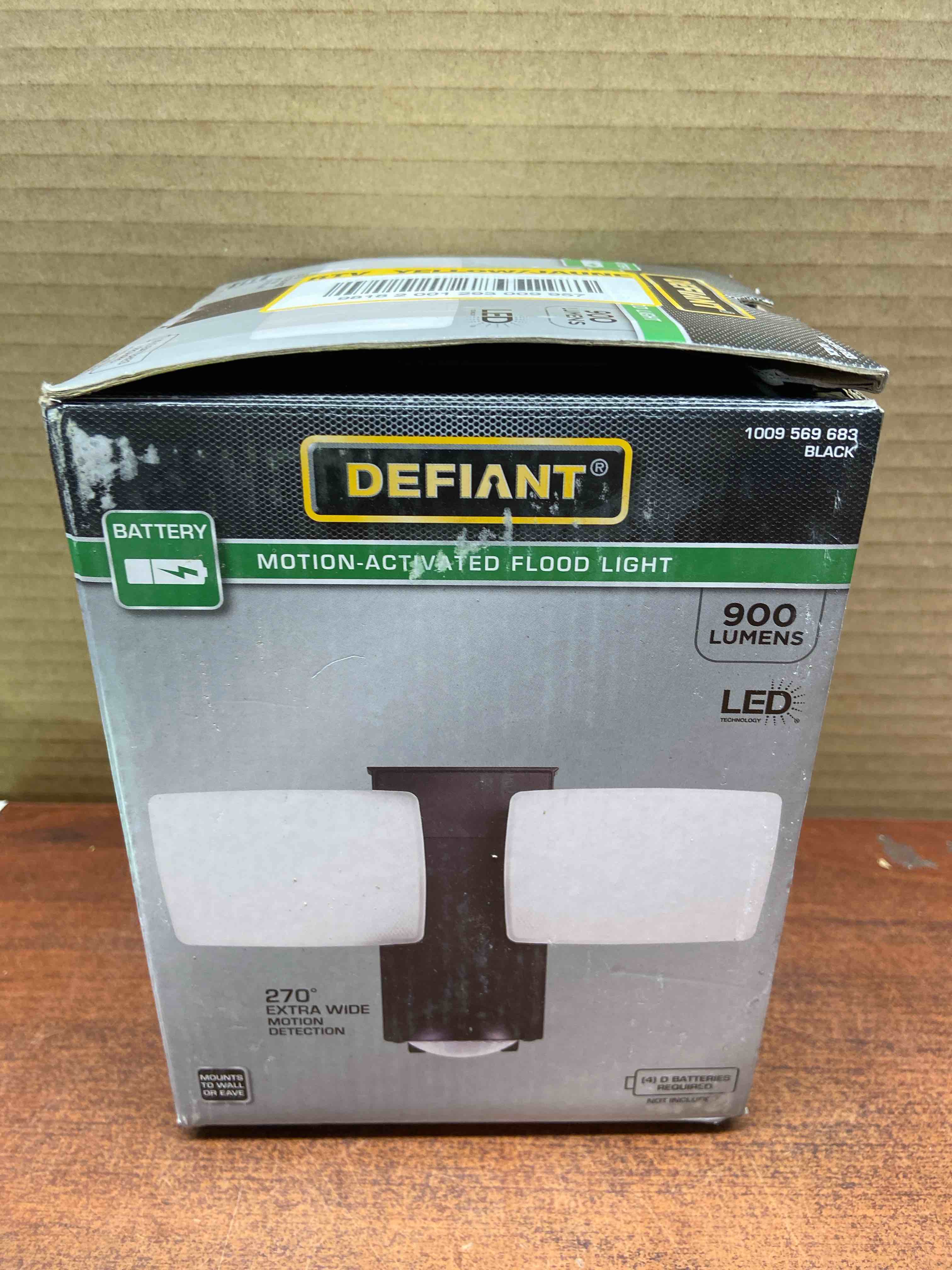 Defiant 270-Degree Black Motion Activated Battery Powered Outdoor 2-Head Dusk to Dawn LED Security Flood Light 900 Lumens