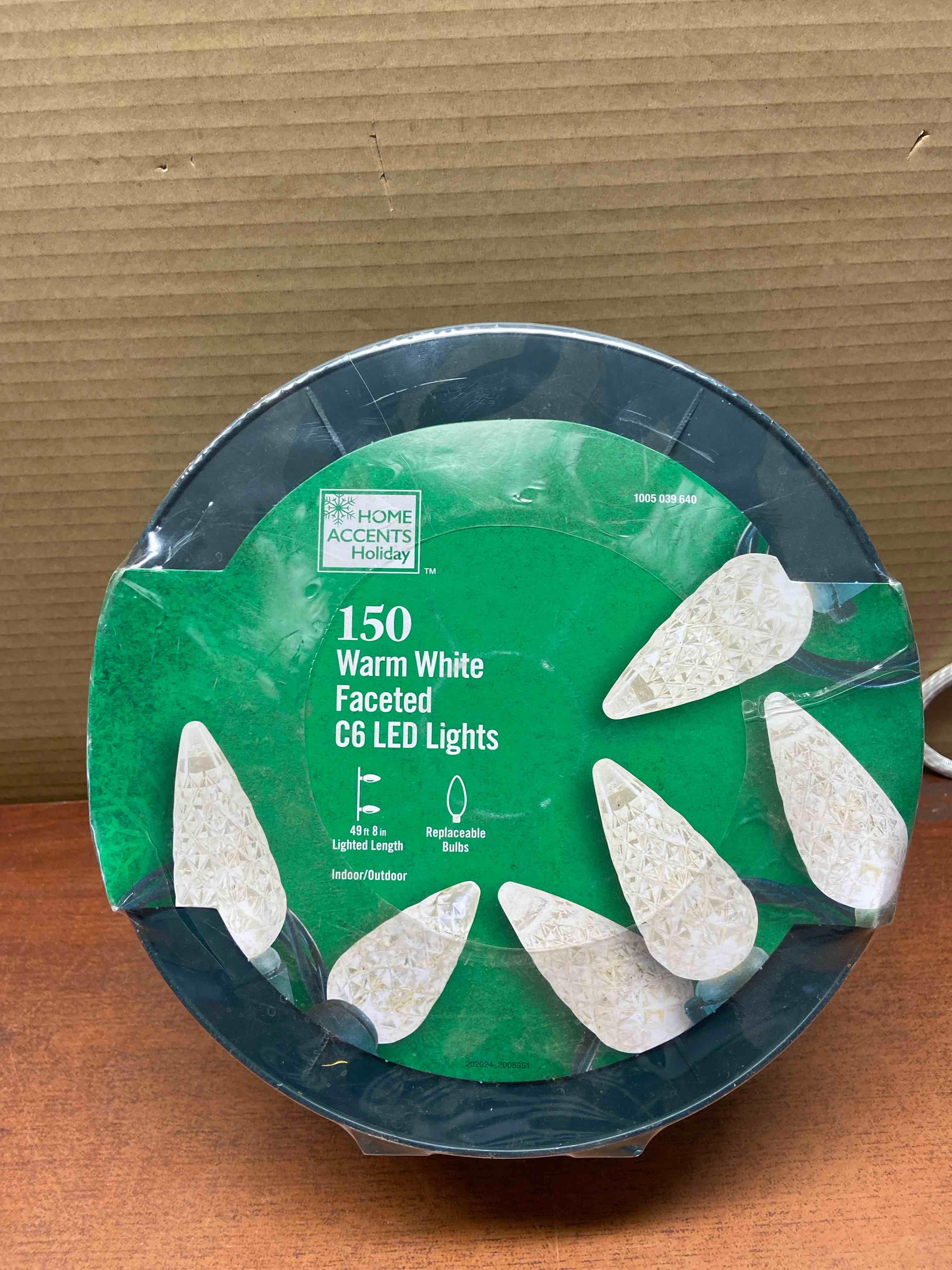 Home Accents Holiday 150 Count Warm White C6 Faceted LED Christmas String Lights on Reel - 50 Feet Lighted Length