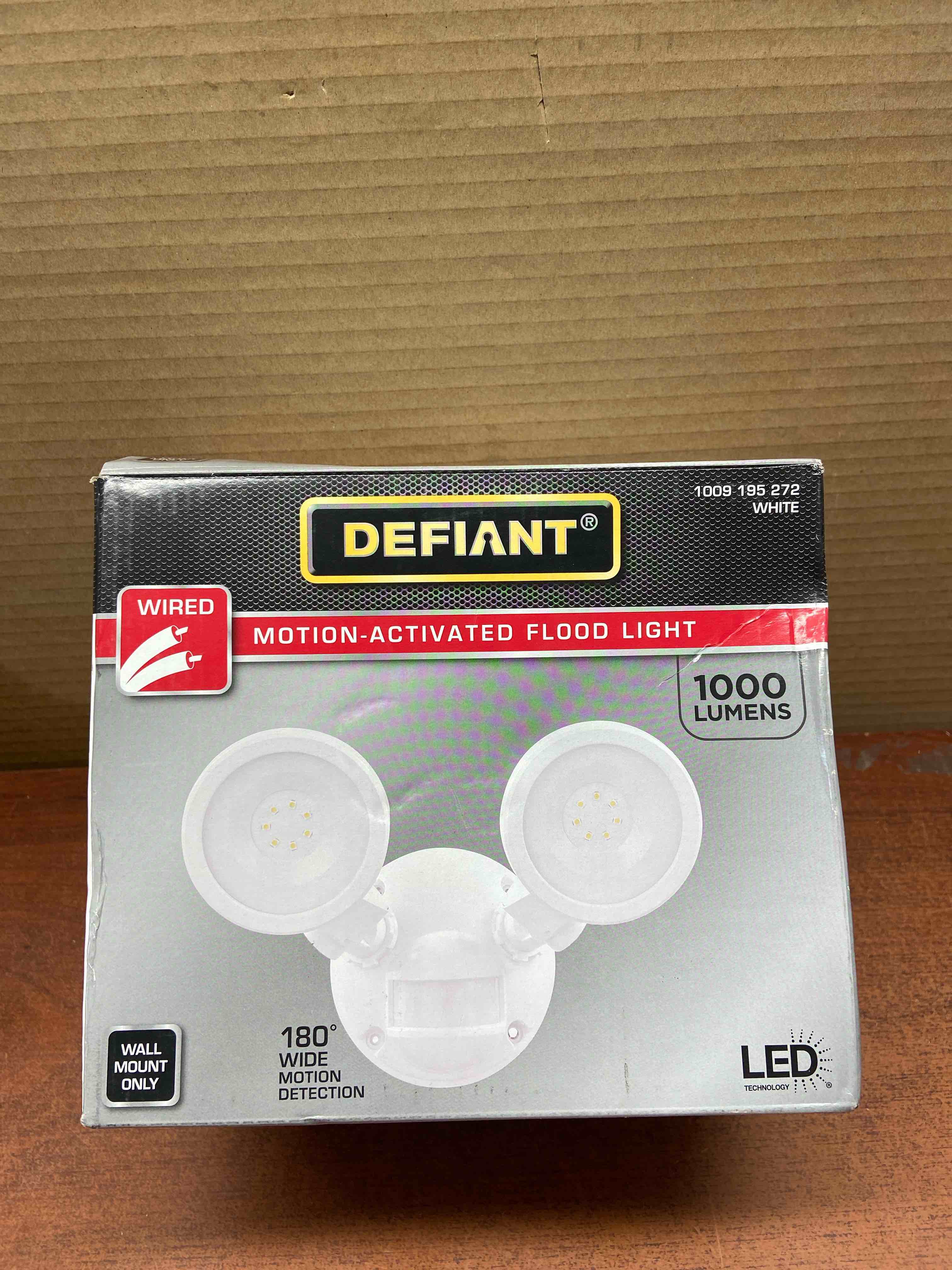 Defiant 180-Degree White Motion Activated Wired Outdoor 2-Head Dusk-to-Dawn LED Security Flood Light 1000 Lumens