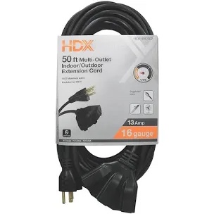 50 foot multi outlet indoor outdoor extension cord 16 gauge
