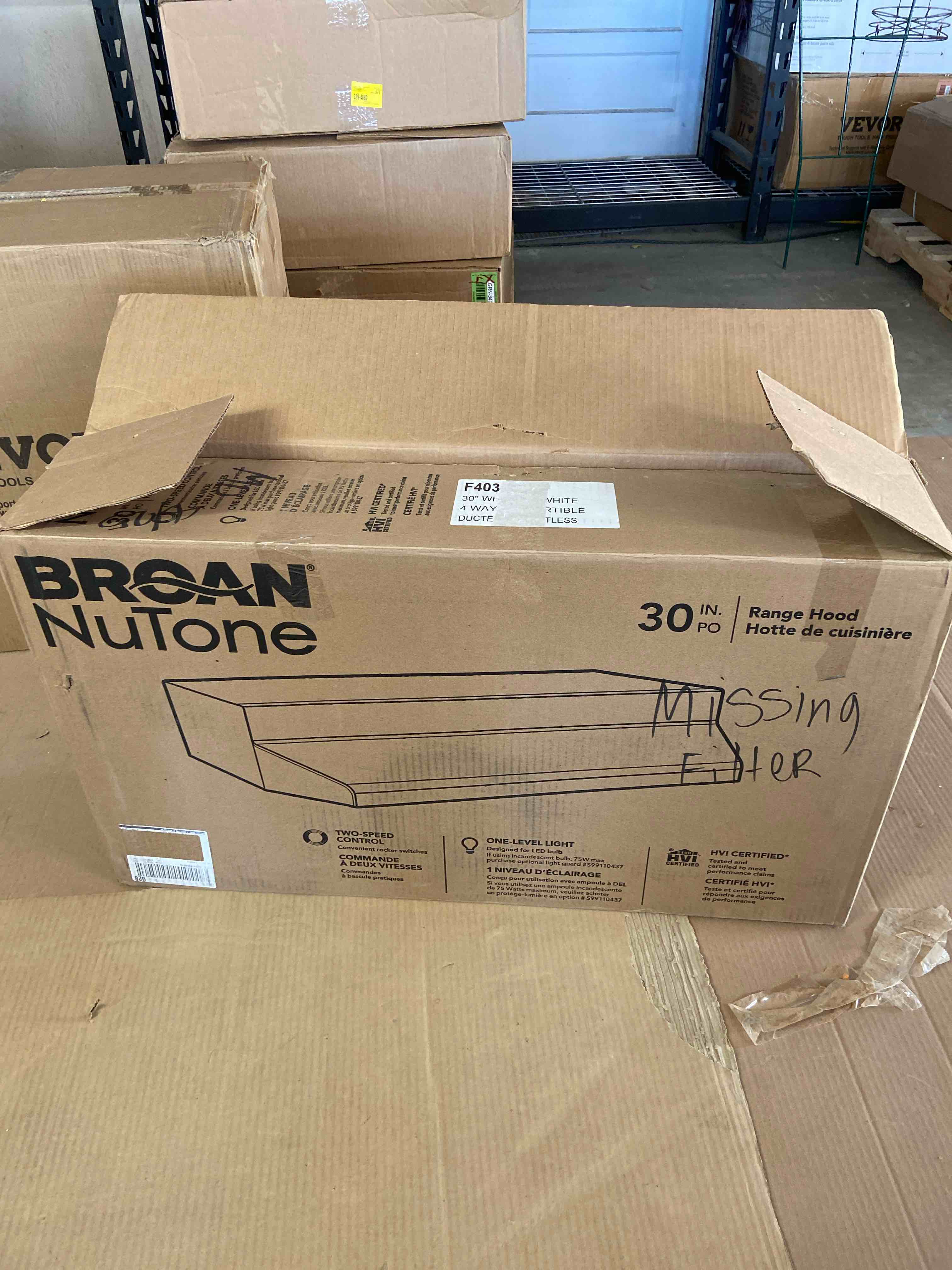 Broan F403011 30 inch F40000 Series Under Cabinet Hood with 190 CFM; Rocker-Type Switches and Washable Aluminum Filter in Monochromatic White