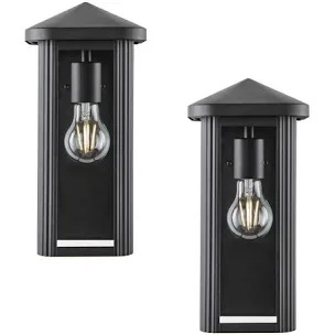 Hampton Bay Granby 12 in. 1-Light Black Outdoor Wall Light Fixture with Clear Glass (2-Pack)