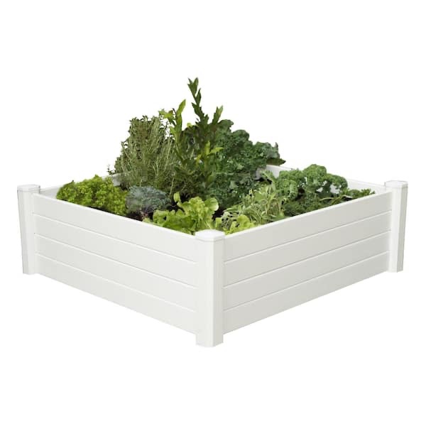 4 ft. x 4 ft. x 15 in. White Vinyl Raised Garden Bed