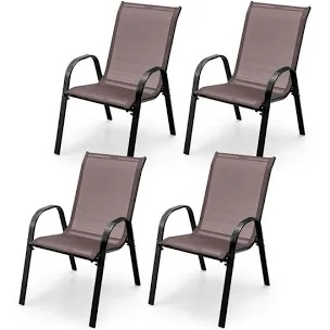 Stackable Set of 4 Patio Chairs brown mesh fabric
