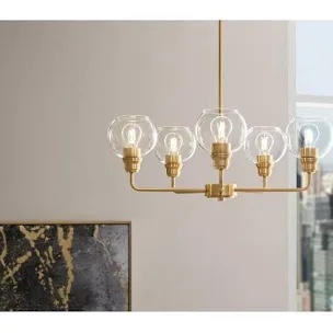 Florabelle 5-Light Chandelier Gold Clear Globe Glass Shades