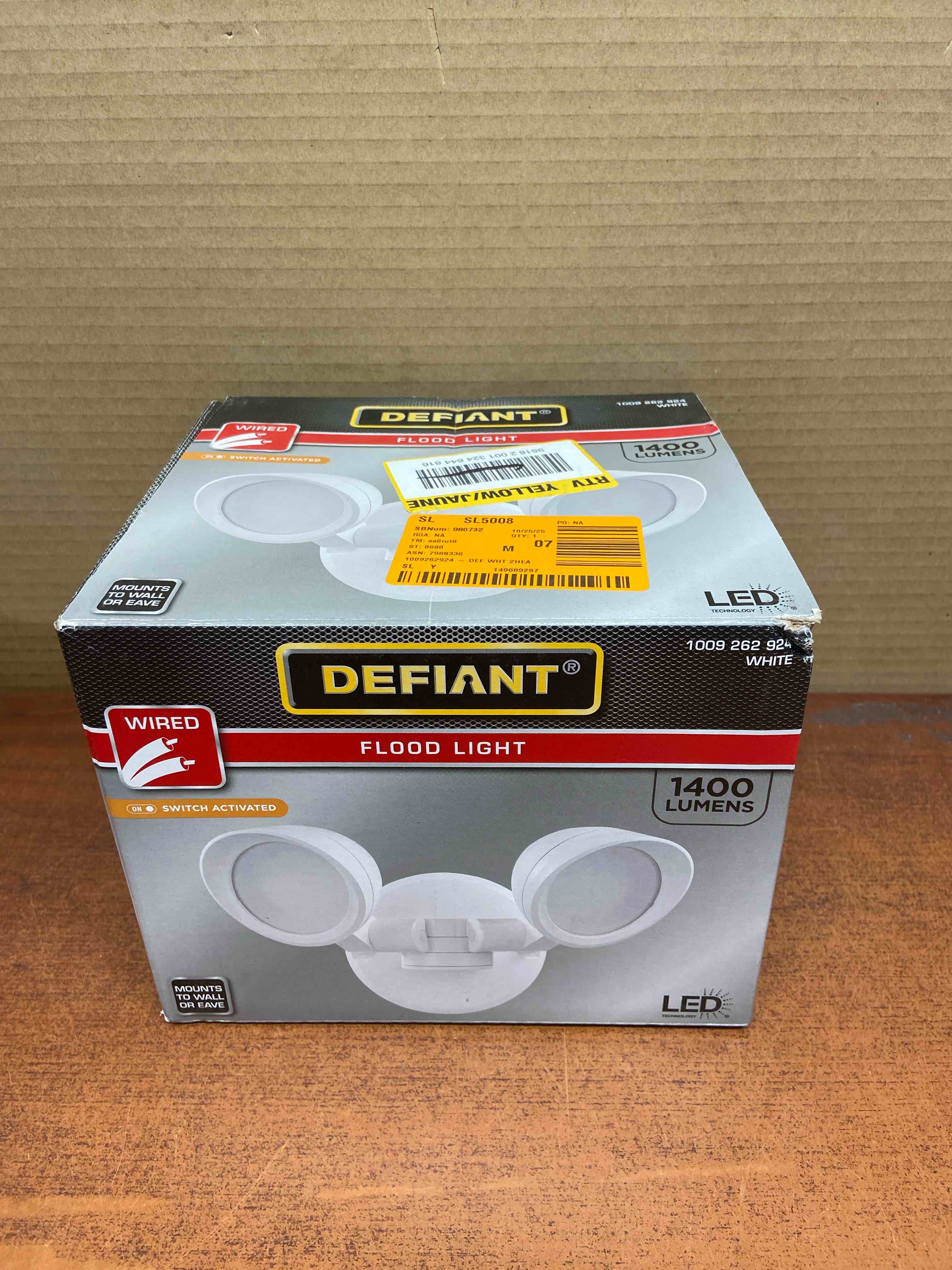 Defiant White Switch Activated Wired Outdoor 2-Head LED Integrated Security Flood Light 1400 Lumens