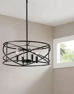 Home Decorators Collection Sarolta Sands 6-Light Black Kitchen Island Pendant Light Fixture with Linear Metal Shade