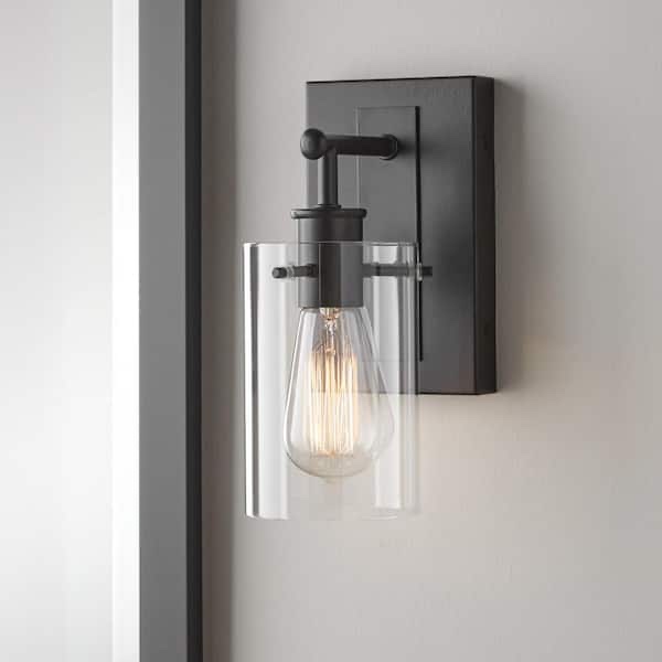 Hampton Bay Regan 4.5 in. 1-Light Espresso Bronze Bathroom Vanity Light with Clear Glass Shade