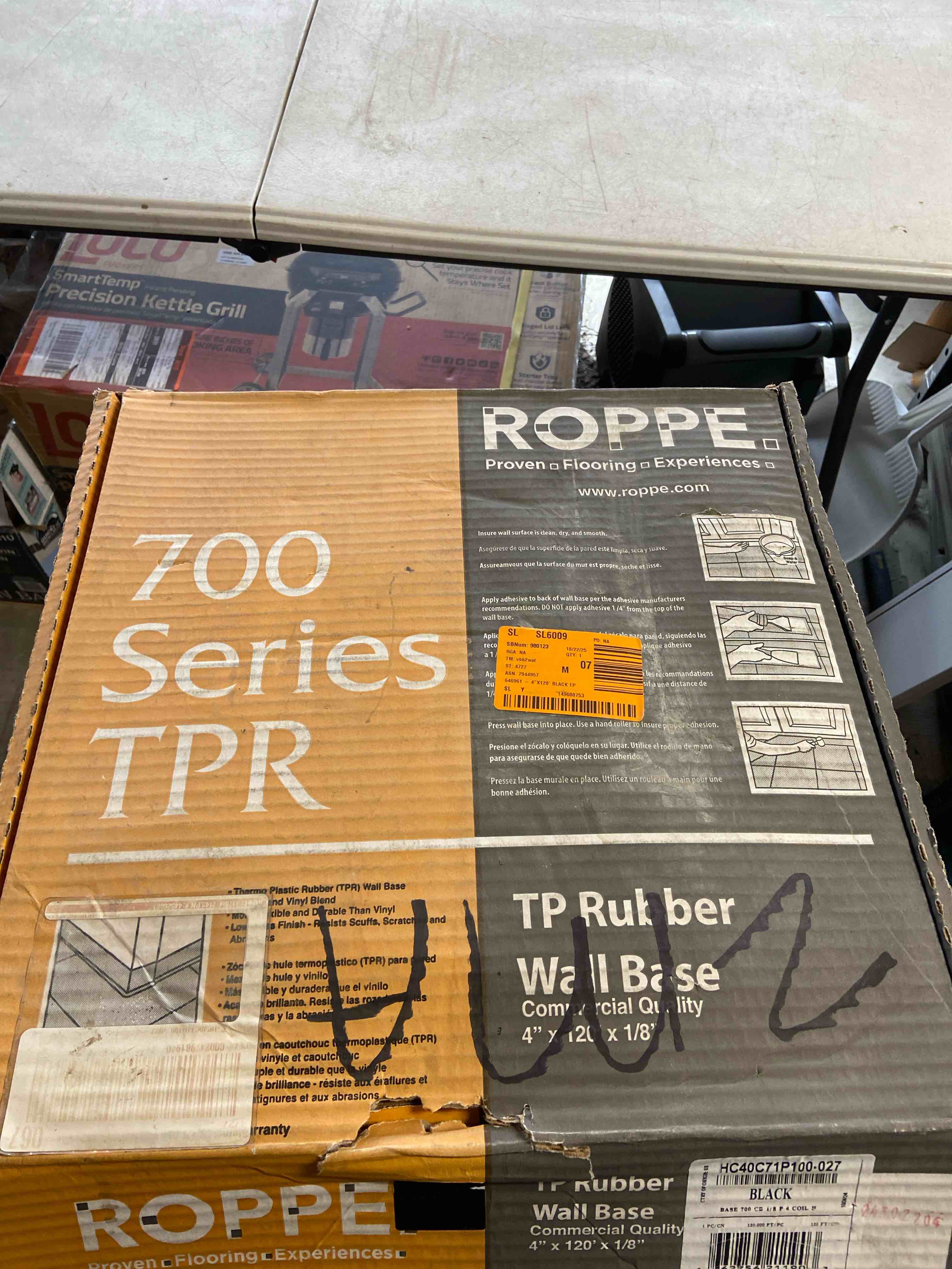 ROPPE 700 Series BLACK 4" x 113' apx Thermoplastic Rubber Wall Cove Base Coil