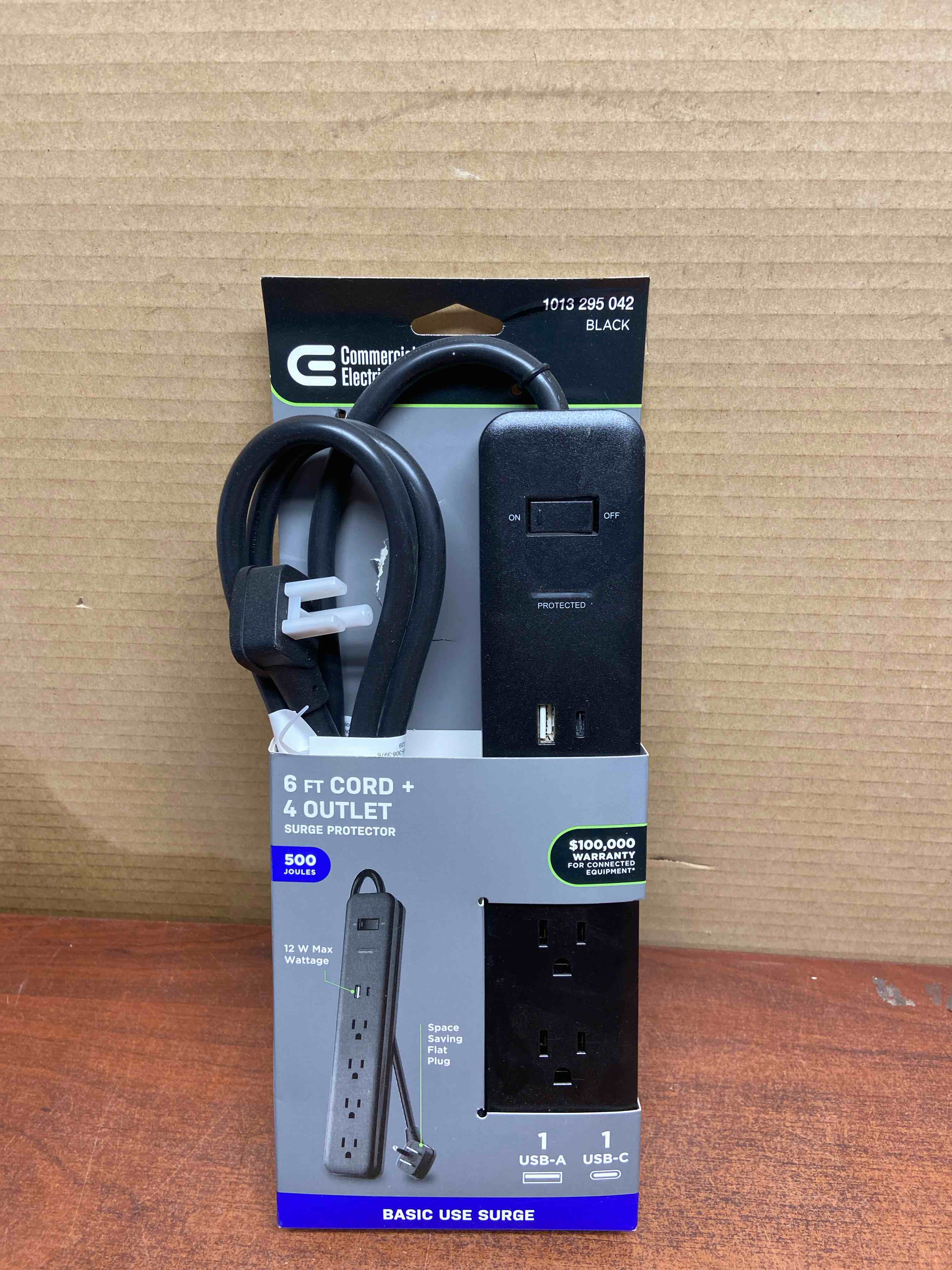 6 ft. 4-Outlet Surge Protector with 1 USB-A 1 USB-C Ports, Black