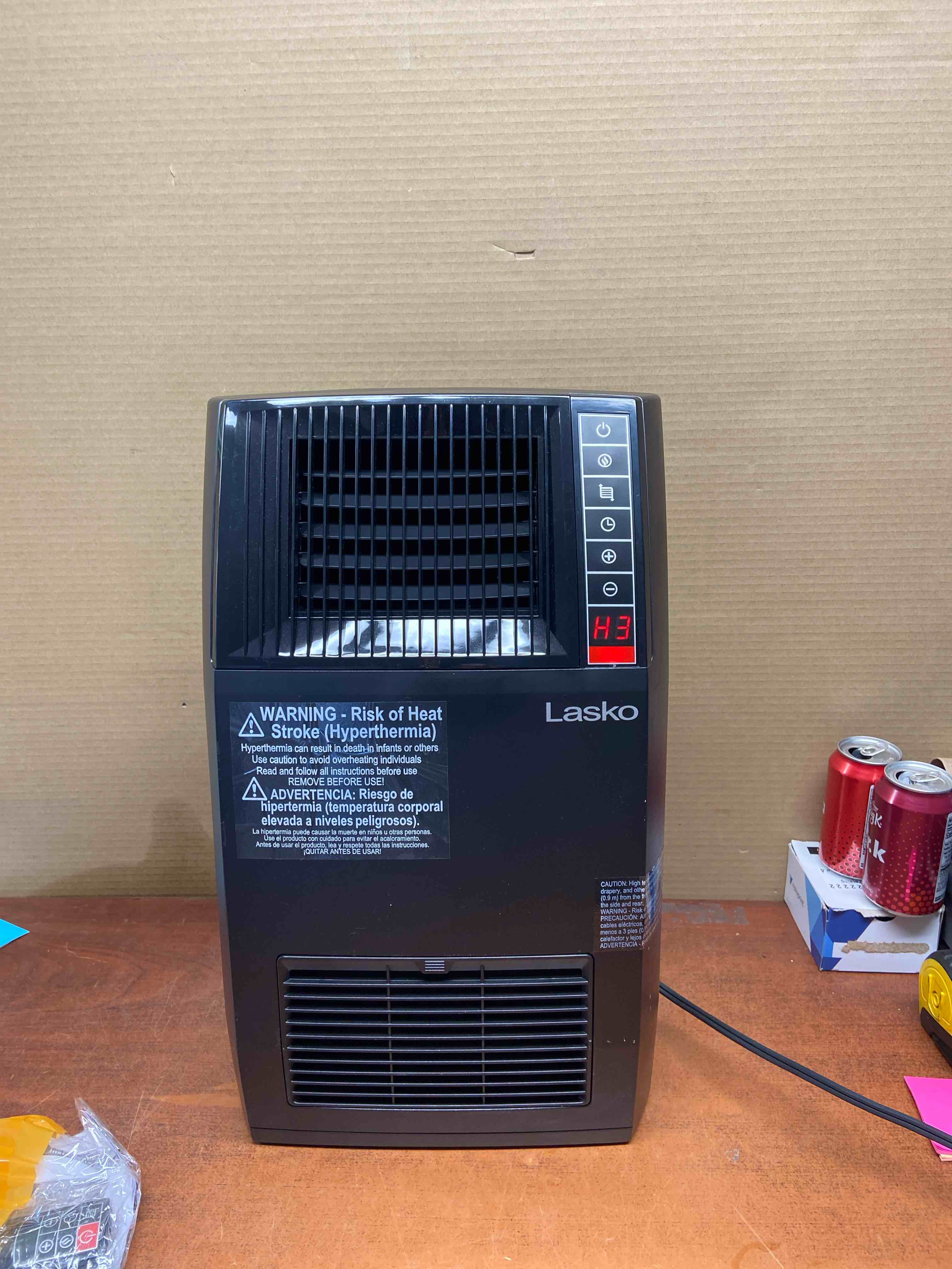 1500-Watt 20 in. Black Electric Console Ceramic Space Heater with Tip-Over Switch, Adjustable Louvers, Timer, Remote