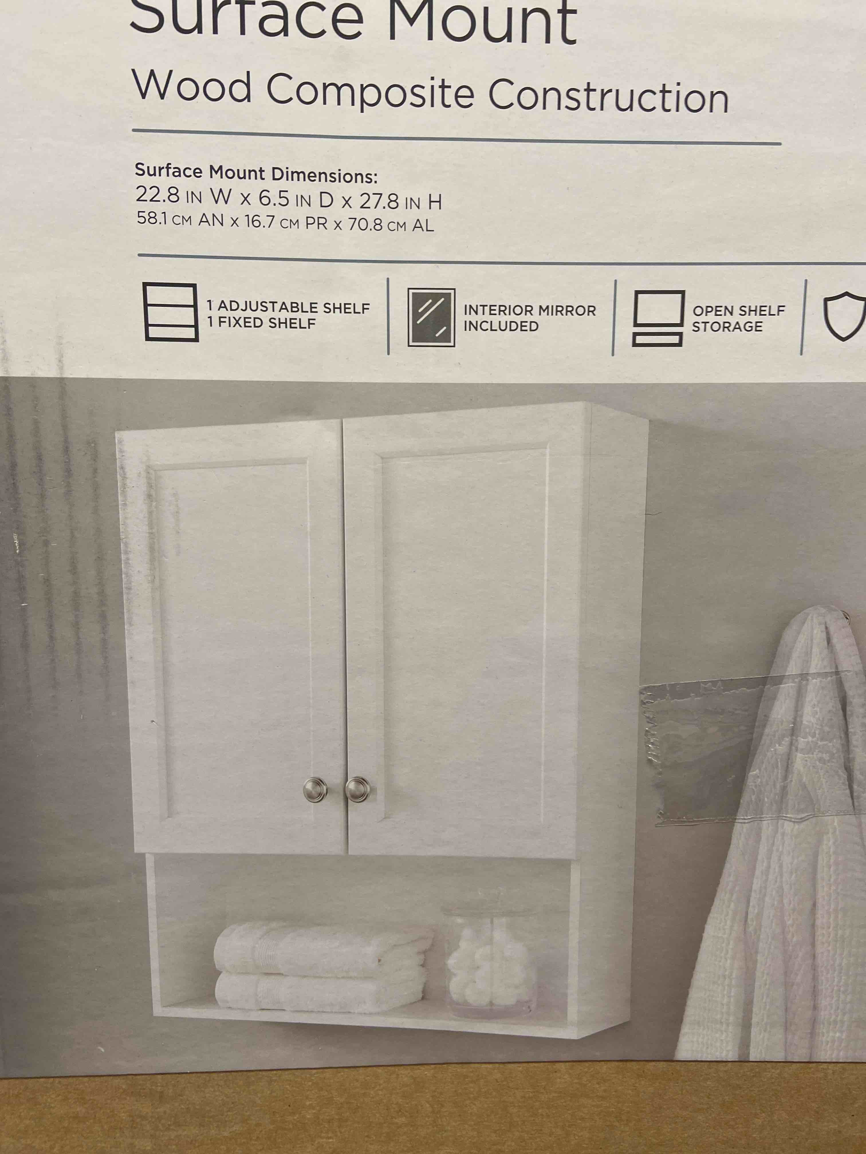 22-7/8 in. W. x 27-7/8 in. H Framed Surface-Mount Rectangular Bathroom Medicine Cabinet with Mirror, White