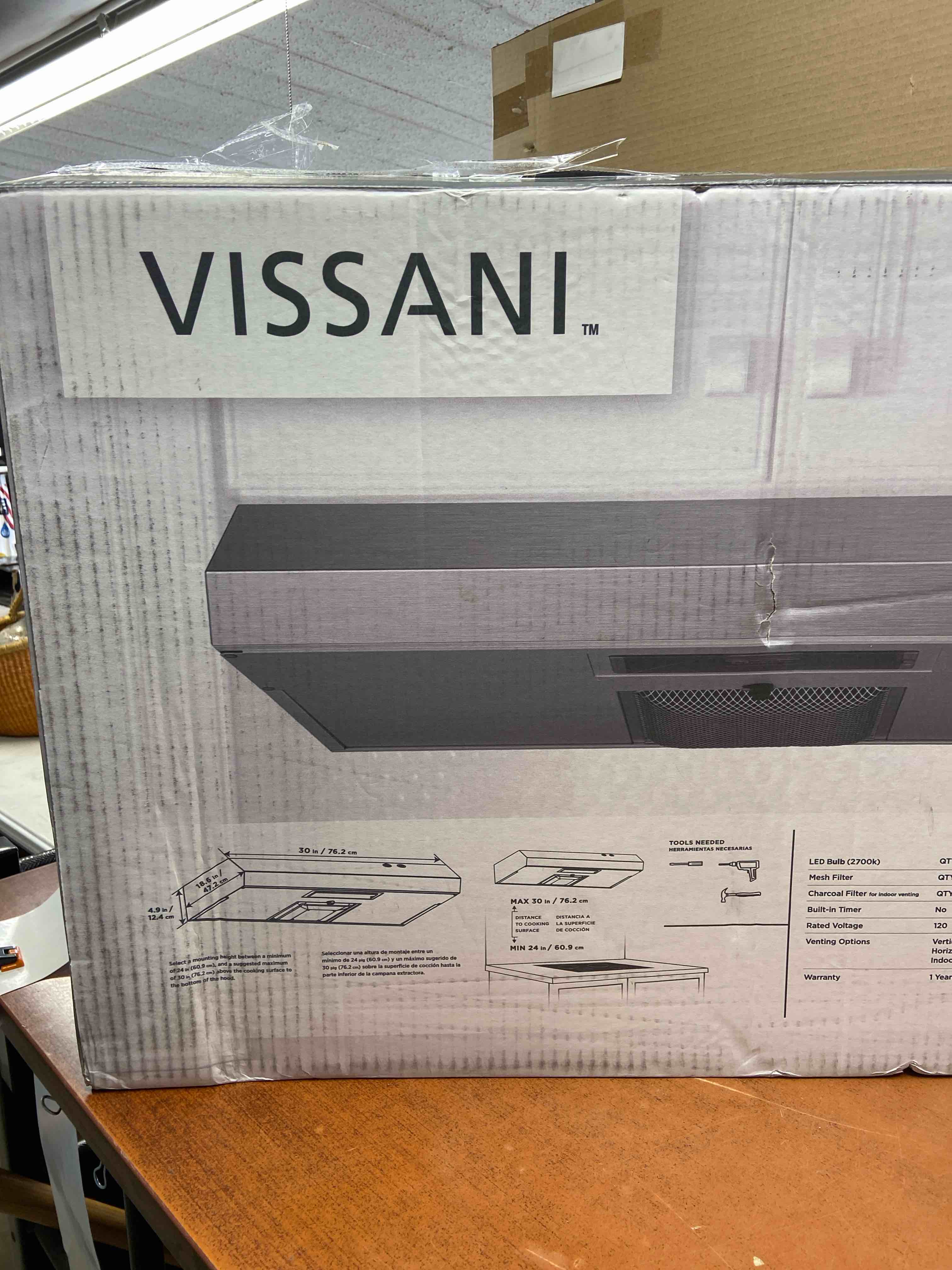 Vissani Arno 30 in. 240 CFM Convertible Under Cabinet Range Hood in Stainless Steel with Lighting and Charcoal Filter, Silver