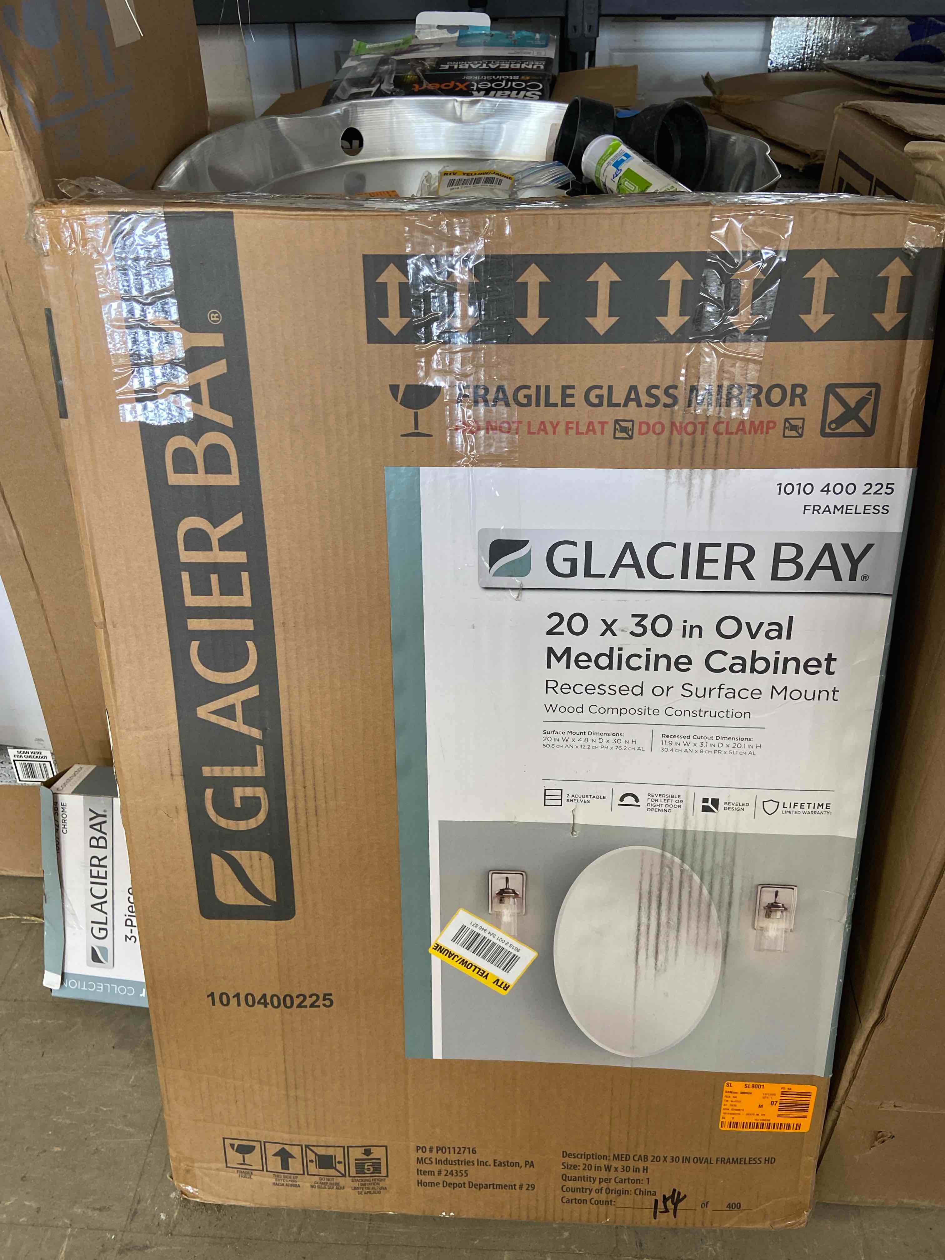 20 in. x 30 in. Frameless Recessed or Surface-Mount Bathroom Medicine Cabinet with Beveled Mirror, White