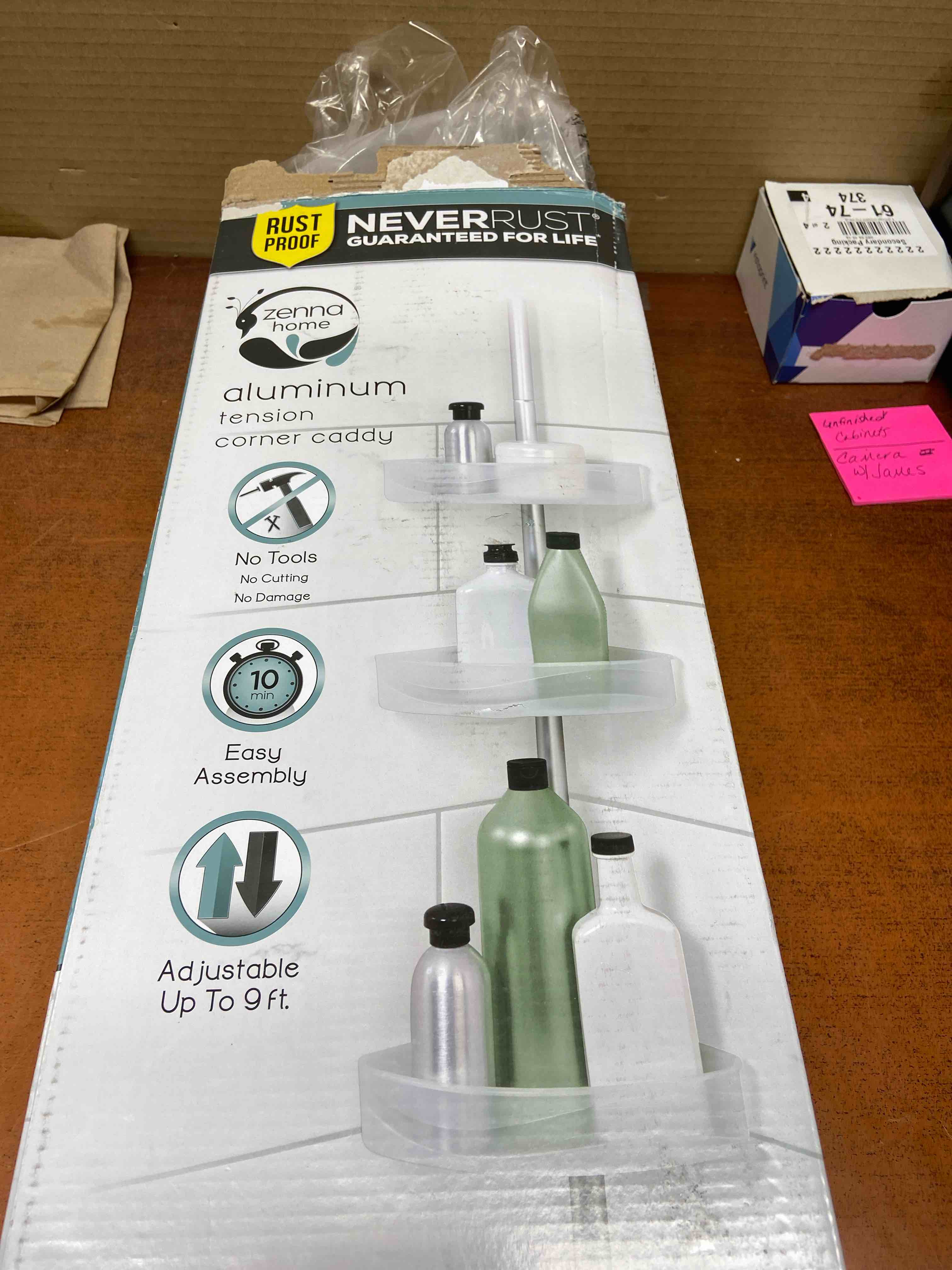 Tension Pole Rust Resistant Corner Shower Caddy in Satin Chrome