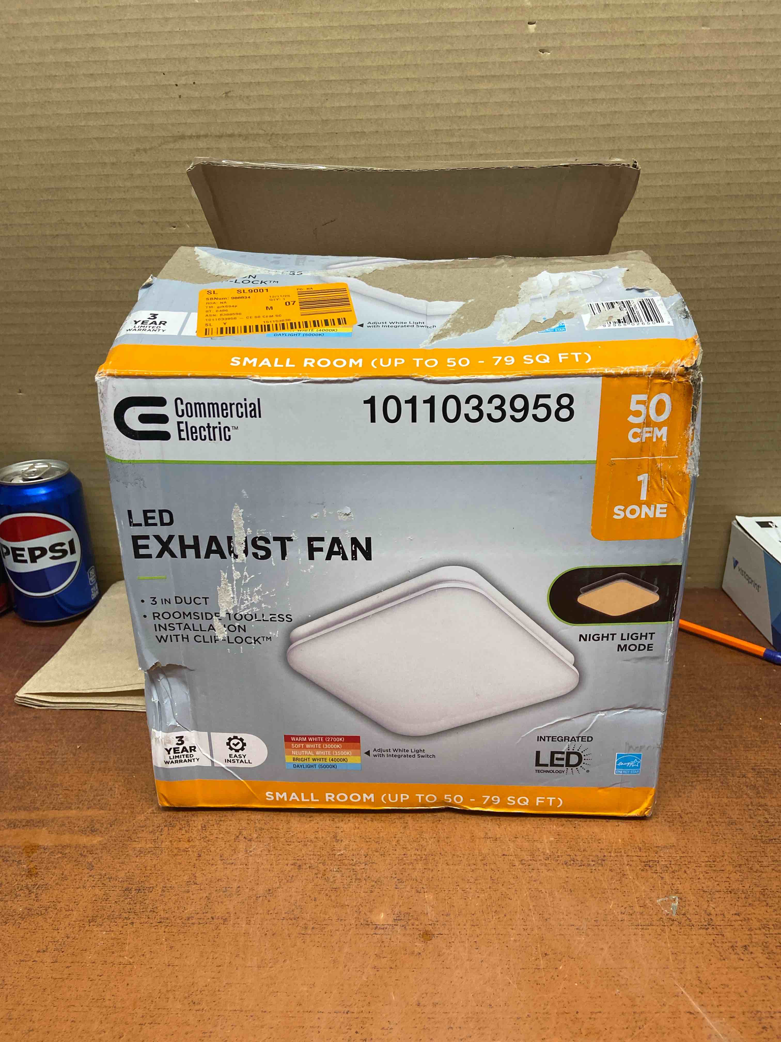 50 CFM Ceiling Mount Room Side Installation Bathroom Exhaust Fan with Adjustable Color Temperature LED and Night Light