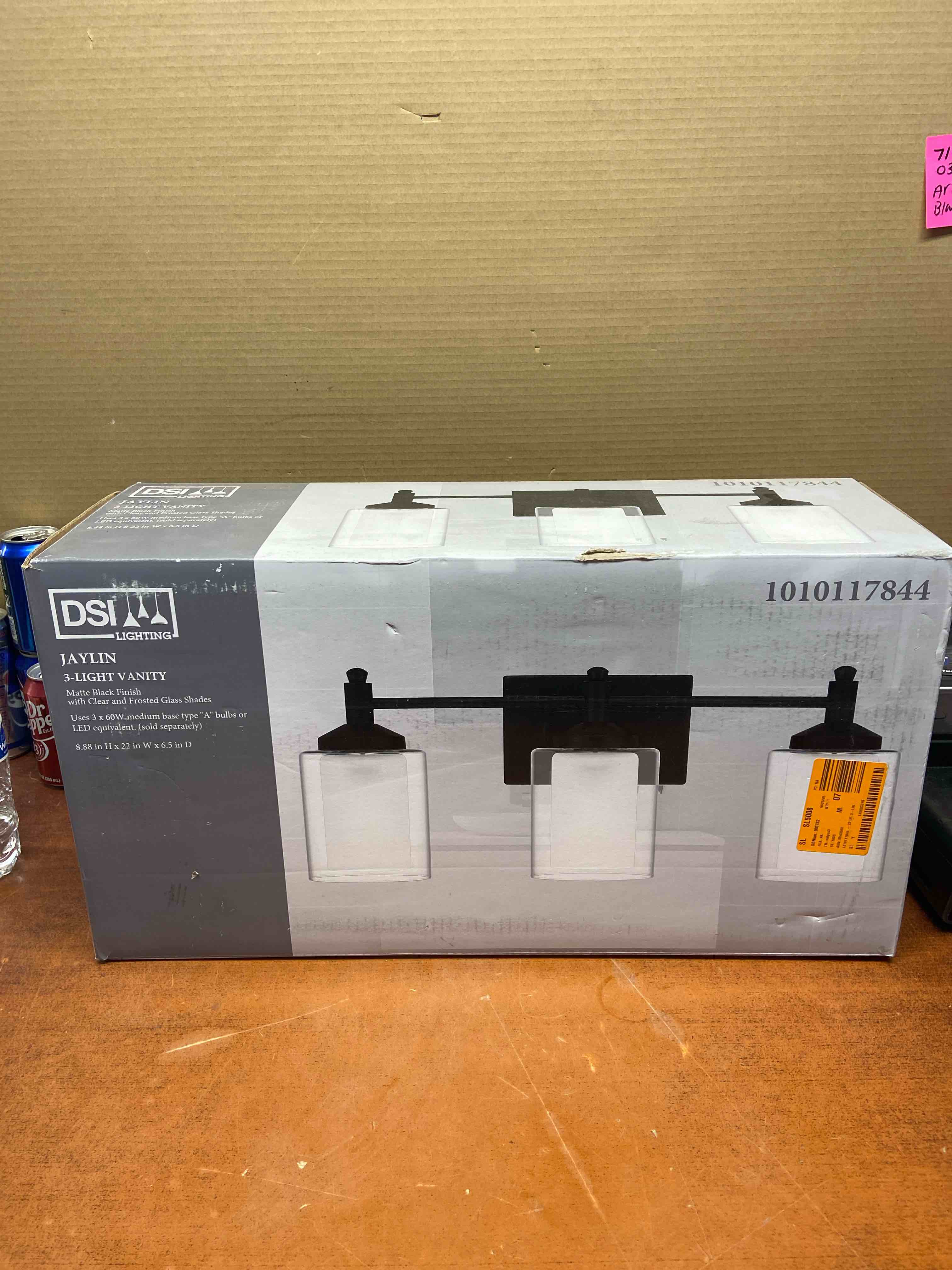 DSI LIGHTING 22 in. 3-Light Matte Black Vanity Light with Clear Etched Glass Shades