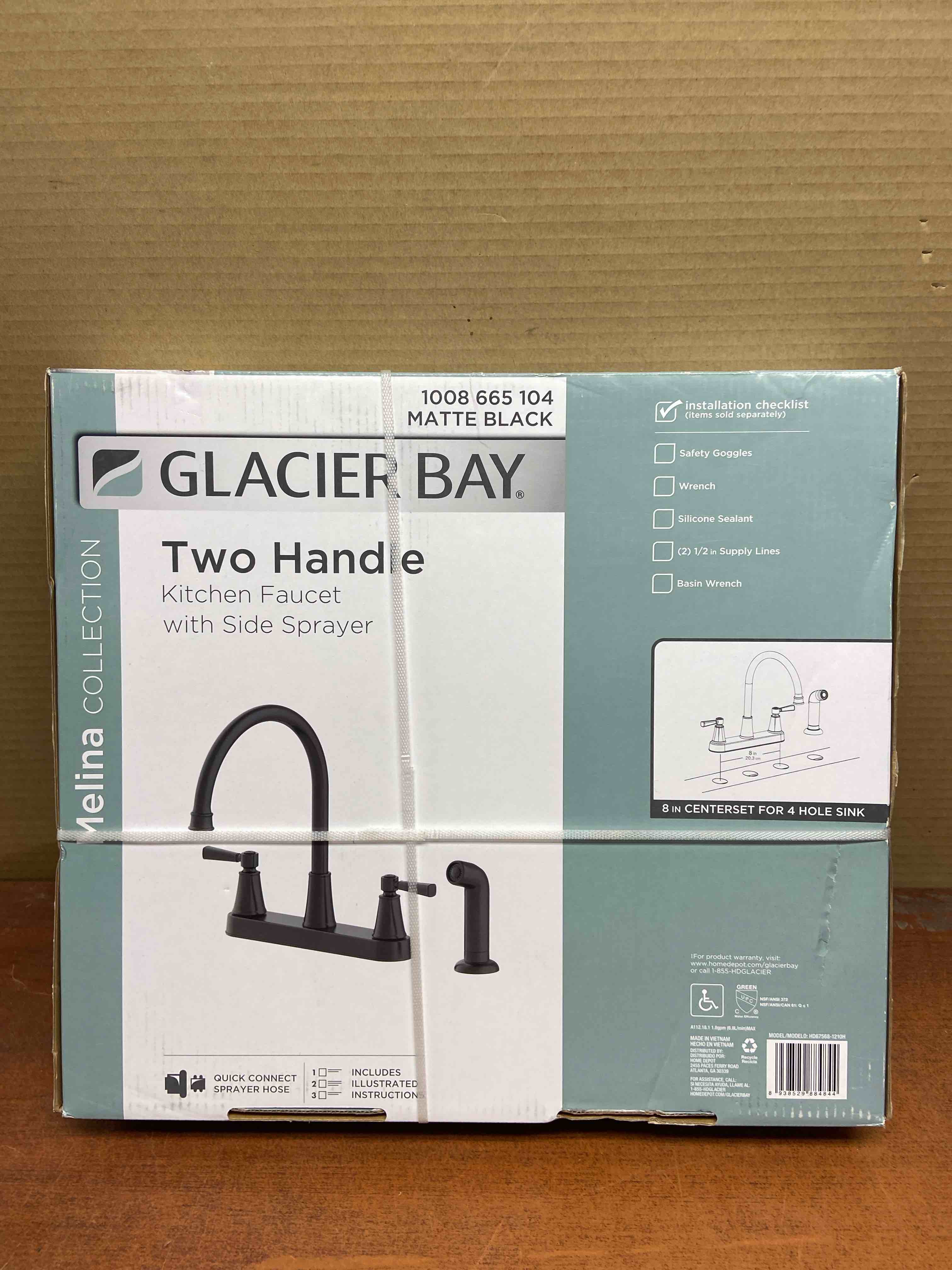 Condition photo showing New/Like New for Glacier Bay two handle kitchen faucet with side sprayer 