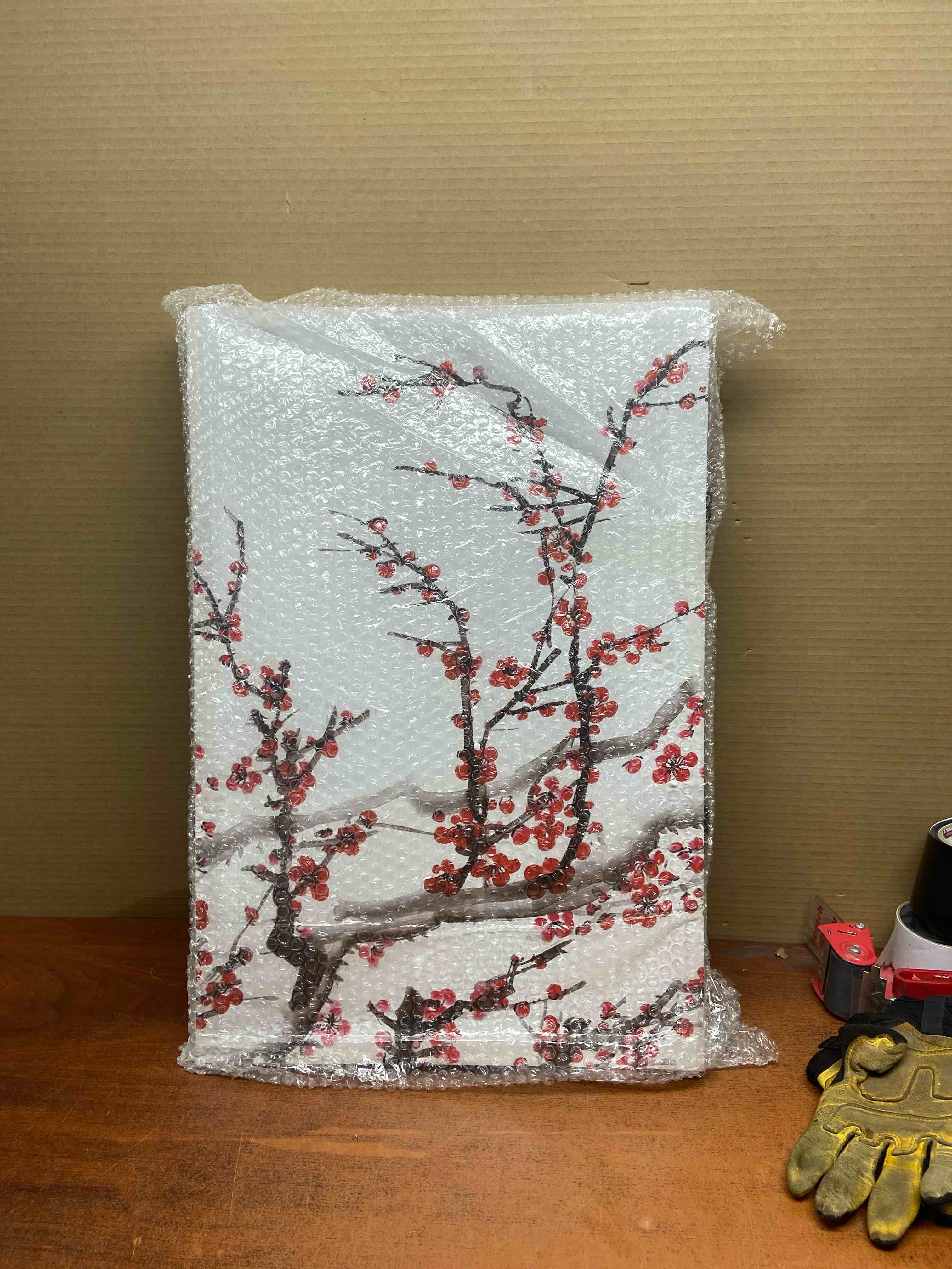 Condition photo showing New/Like New for 2 ft. Short Double Sided Plum Blossom Canvas Folding Screen