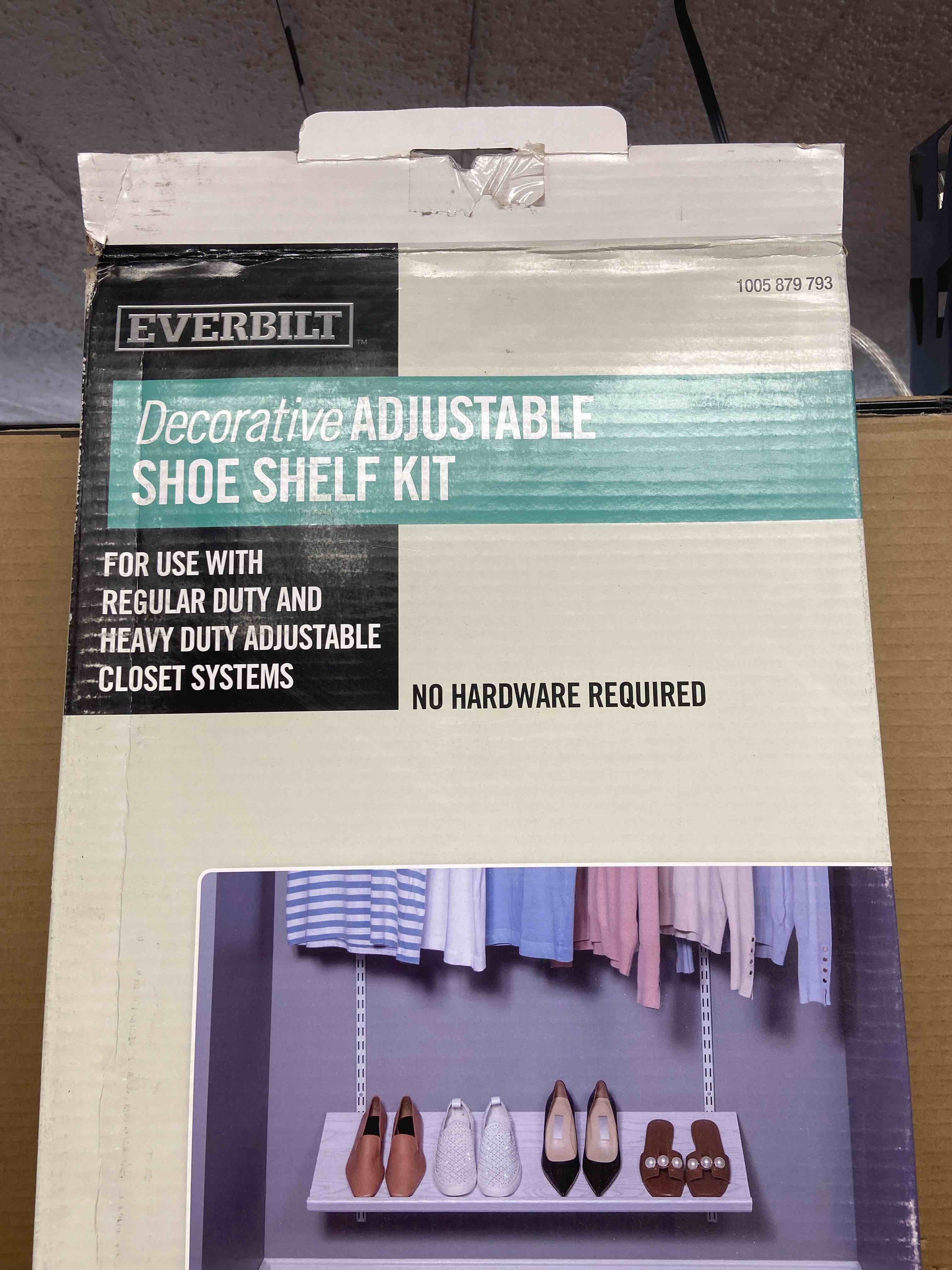 Condition photo showing New/Like New for decorative adjustable shoe shelf kit shelf only