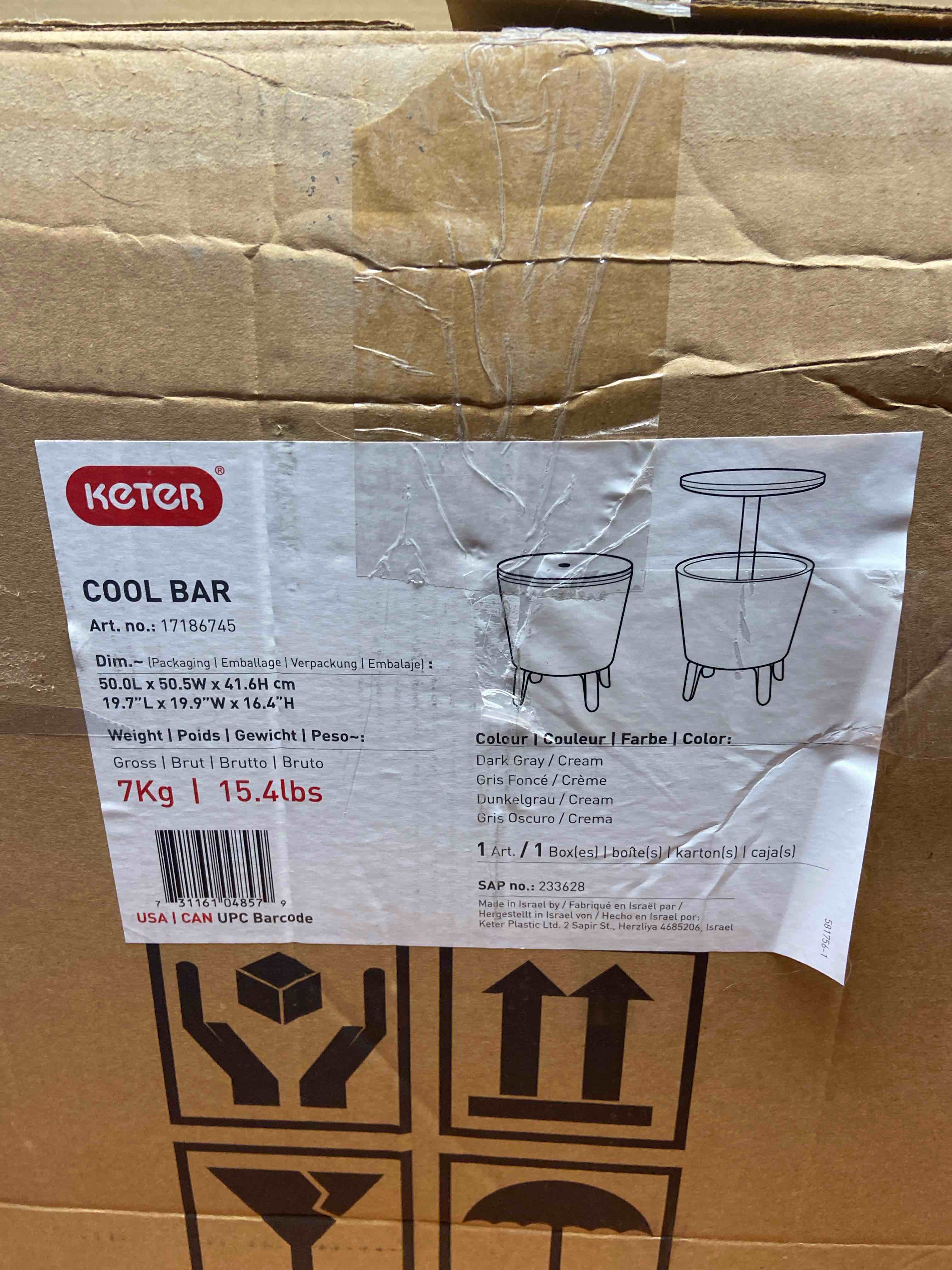 Condition photo showing Good Condition for keter modern cool bar outdoor patio furniture and hot tub side table with 7.5 gallon beer and wine cooler, dark grey