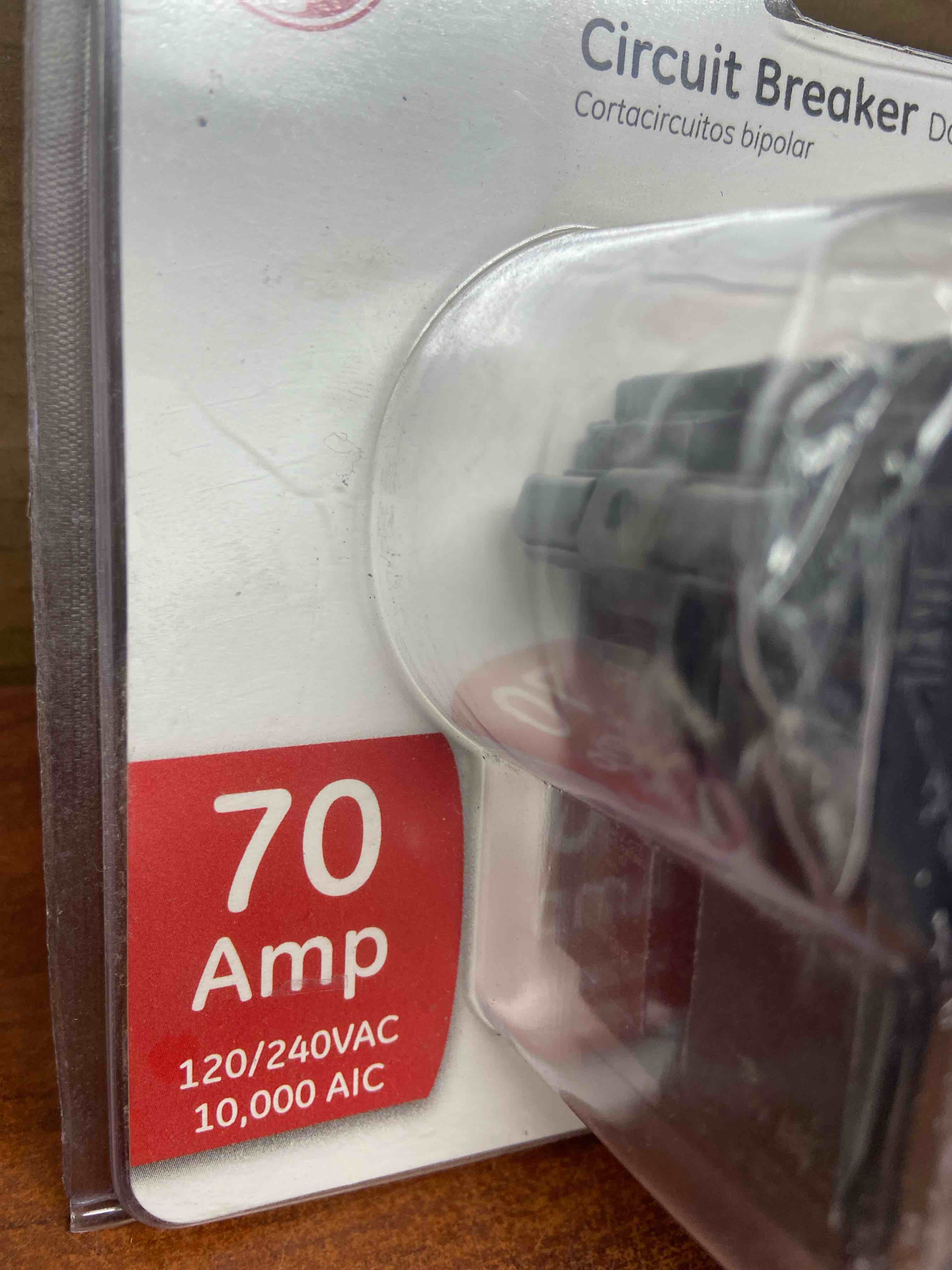 Condition photo showing New/Like New for 70 amp 2 in. double-pole circuit breaker