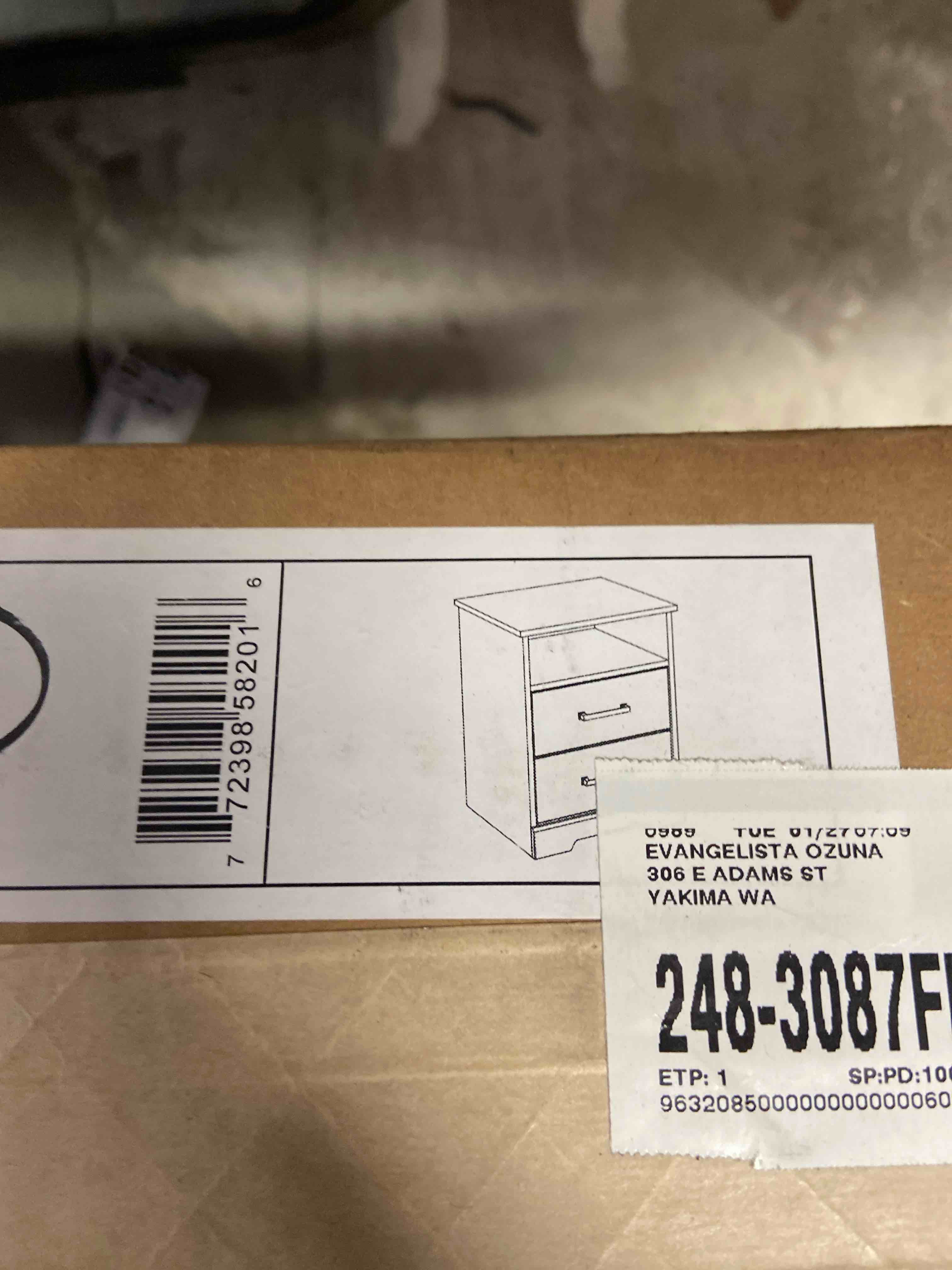 Condition photo showing New/Like New for rustic ridge washed white 2-drawer 18.75 in. x 24.5 in. x 16.25 in. nightstand with open cubby, wooden bedside table