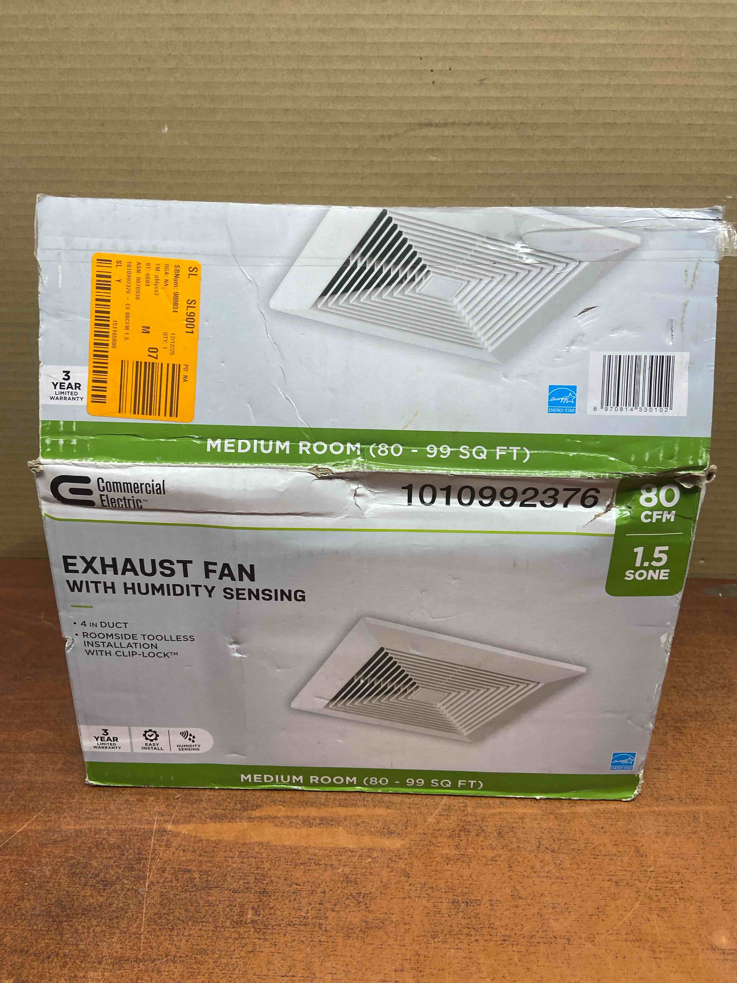 Condition photo showing Good Condition for 80 cfm 1.5 sone bathroom exhaust fan with humidity sensing