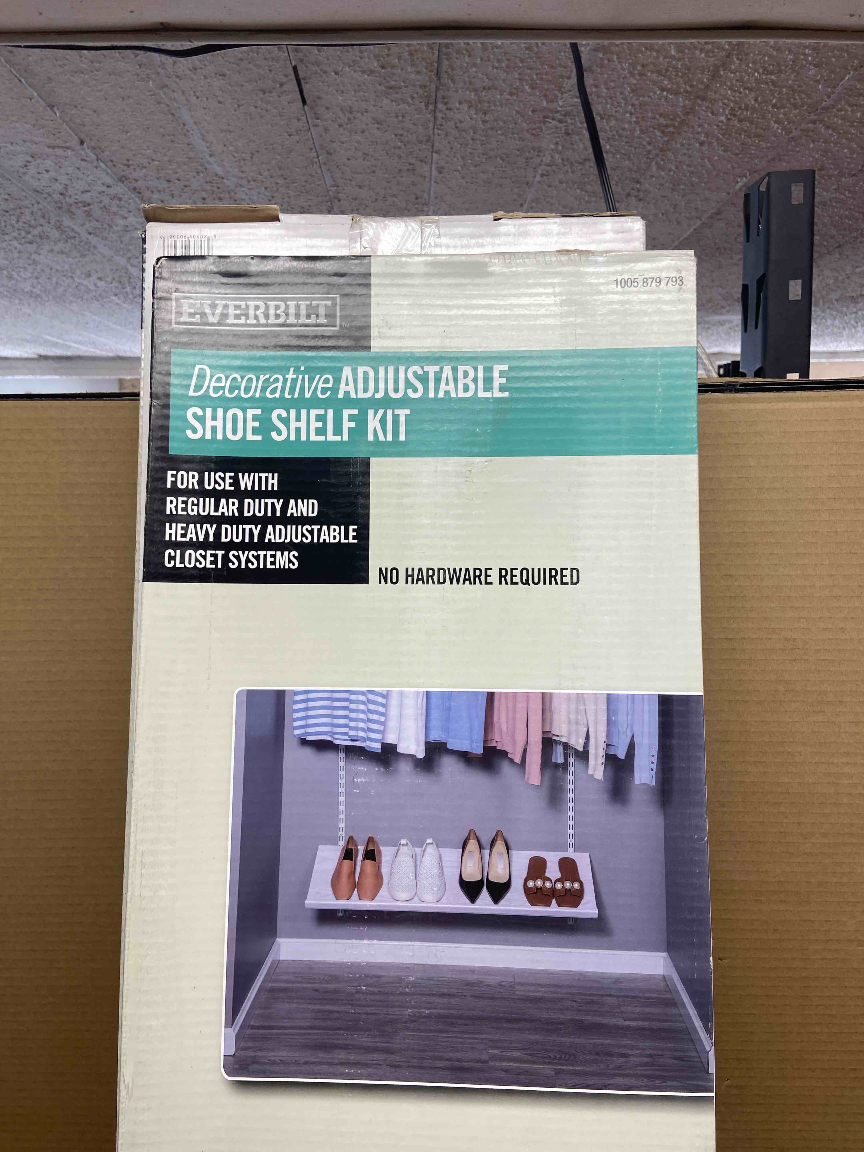 decorative adjustable shoe shelf kit for use with regular duty and heavy duty adjustable closet systems shelf only