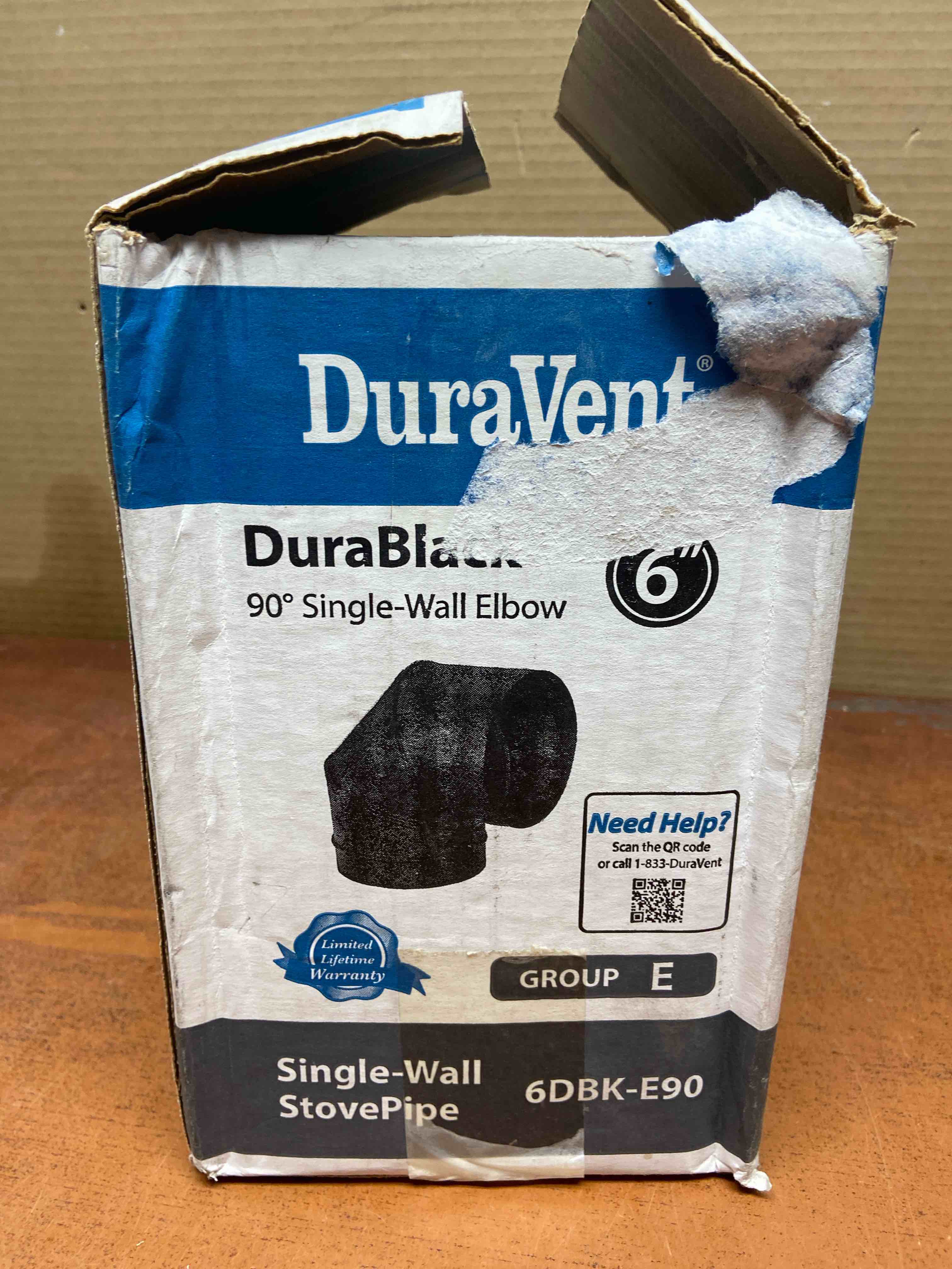 DuraVent DuraBlack 6 Inch Single Wall Stove Pipe 90 Degree Elbow  Black