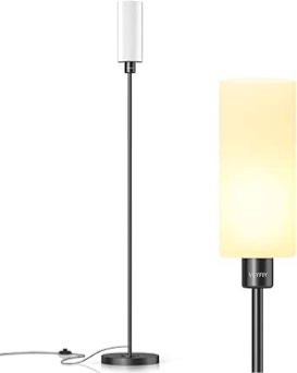 Floor Lamp for Living Room, Glass Lampshade Modern Standing Floor Lamp, 68 Inches Tall with E26 Socket for Office, Bedroom, Reading or Work - Black with White Lampshade, Bulb Not Included