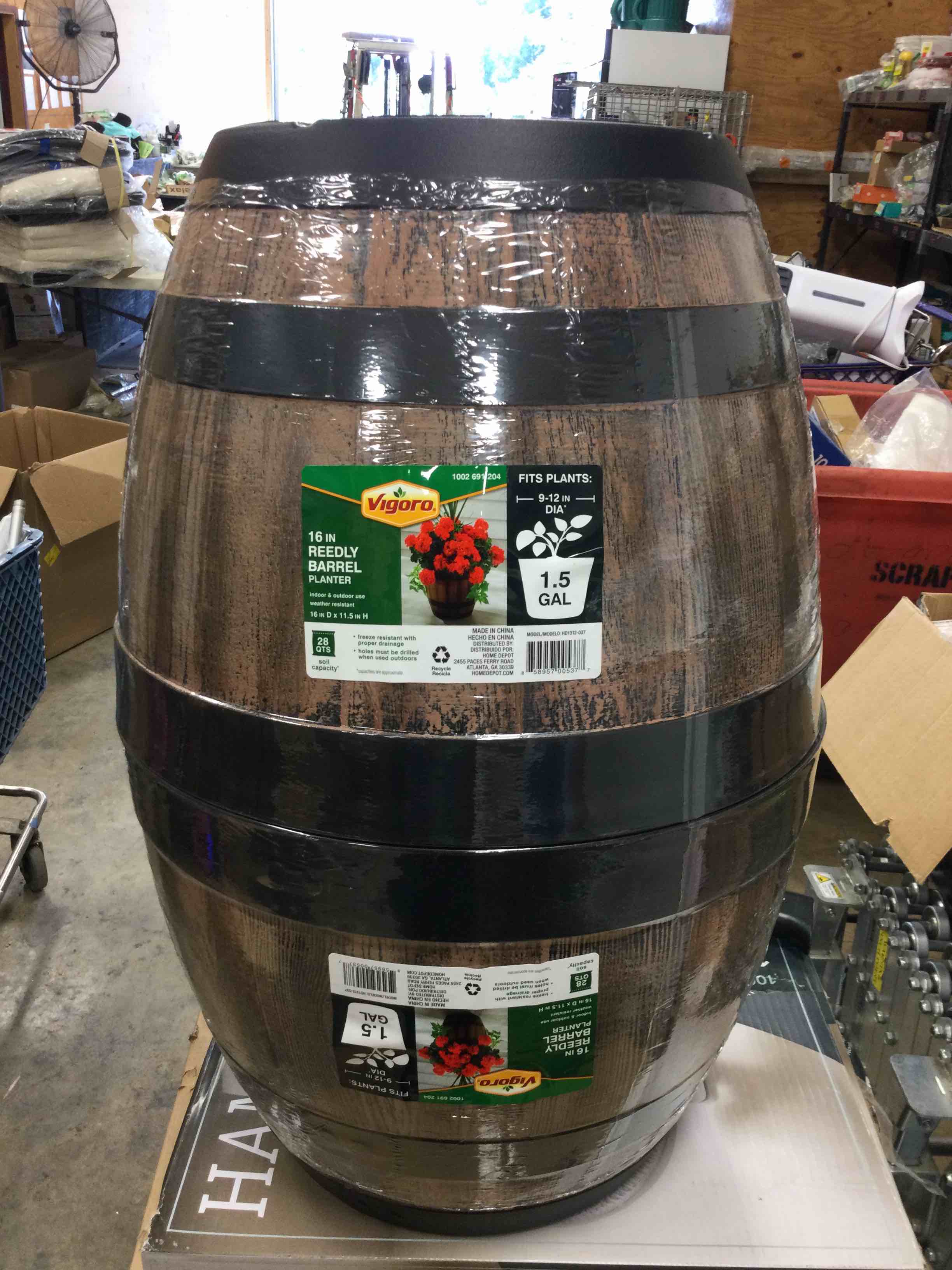 16 In. Dia X 11.5 In. H Kentucky Walnut Resin Wine Barrel