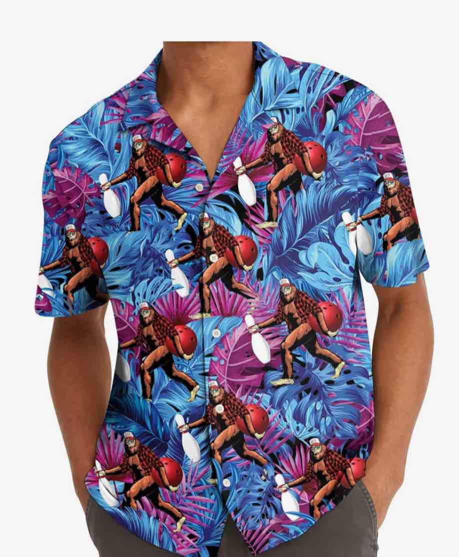 ACEPrints Hawaiian Shirt for Men Casual Button-Down Shirts Mens Hawaiian Shirts Short Sleeve Button Down Shirt Men Bigfoot Bowling Ace