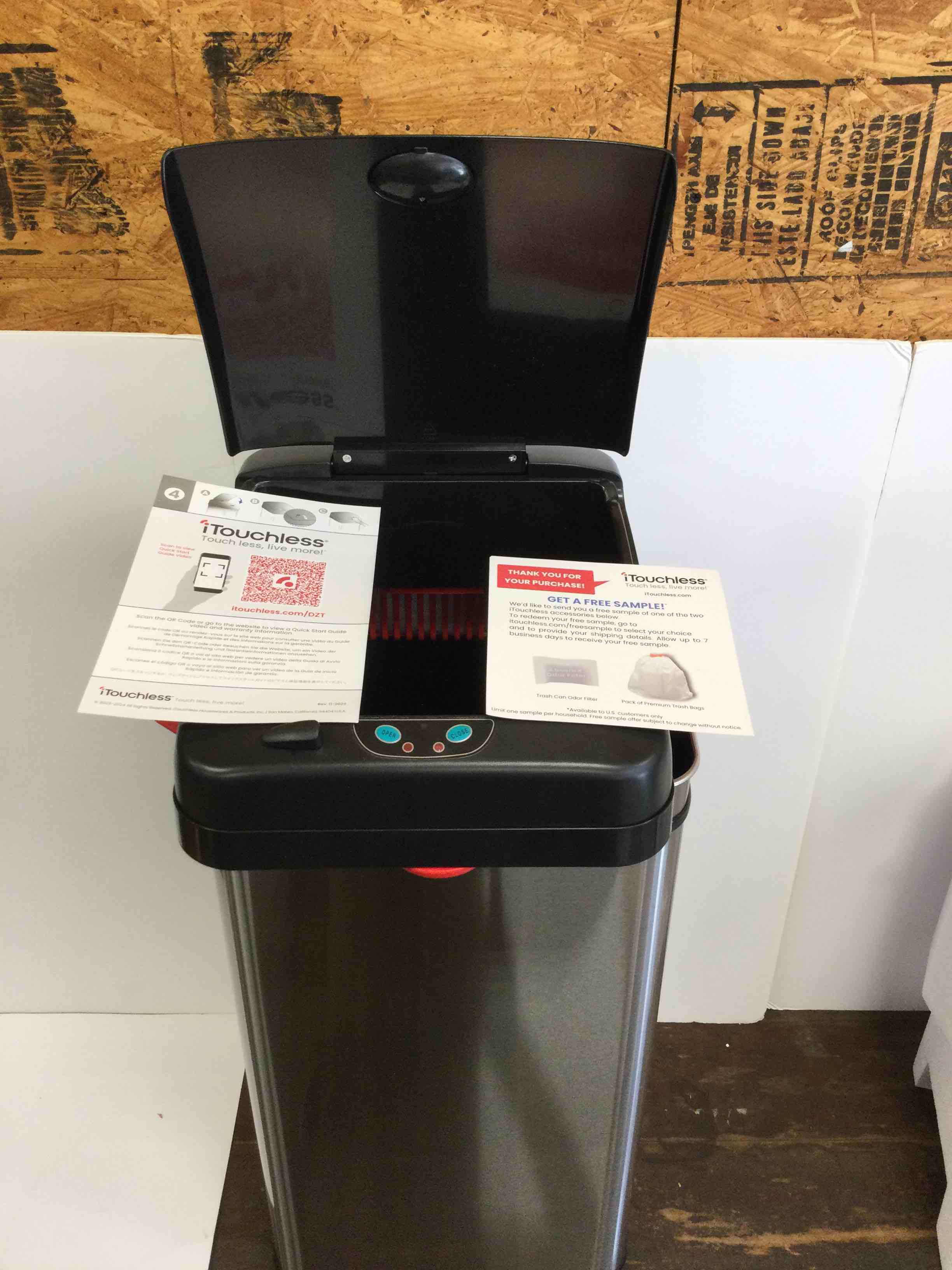 Touchless 13 Gal. Stainless Steel Square Extra-Wide Lid Opening Motion Sensing Touchless Trash Can
