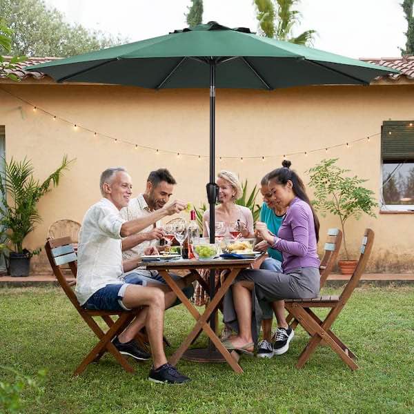 9 ft. Round 8-Rib Steel Market Patio Umbrella in Hunter Green