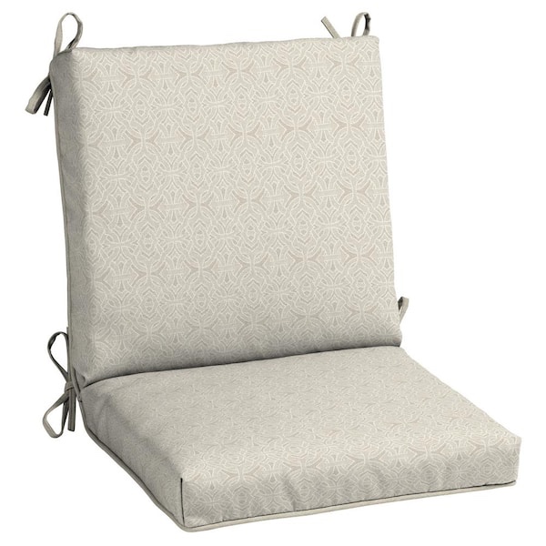 20 in. x 17 in. CushionGuard One Piece Mid Back Outdoor Dining Chair Cushion in Almond Trellis