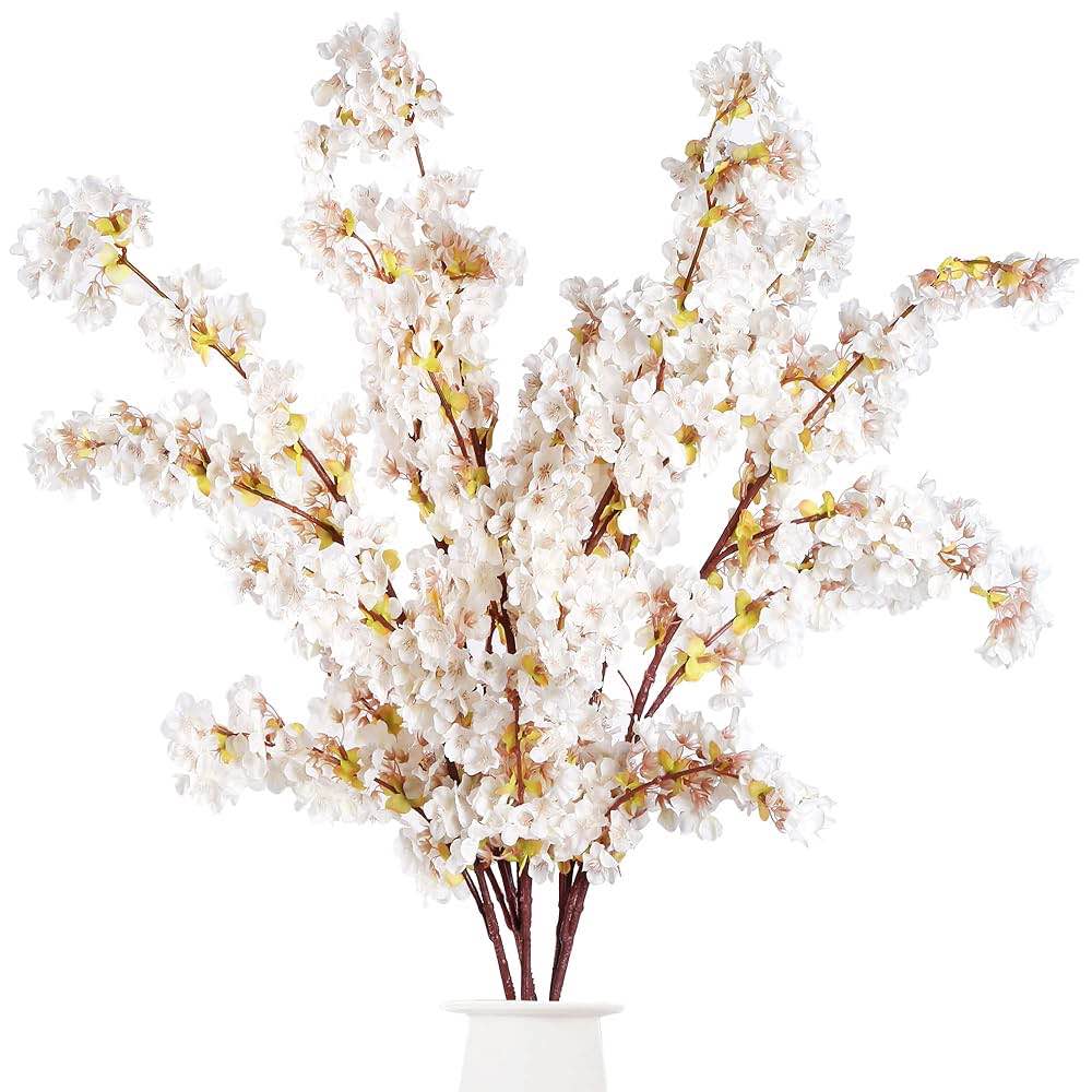 Artificial Cherry Blossom Branches Faux Cherry Flowers 39 Inch White