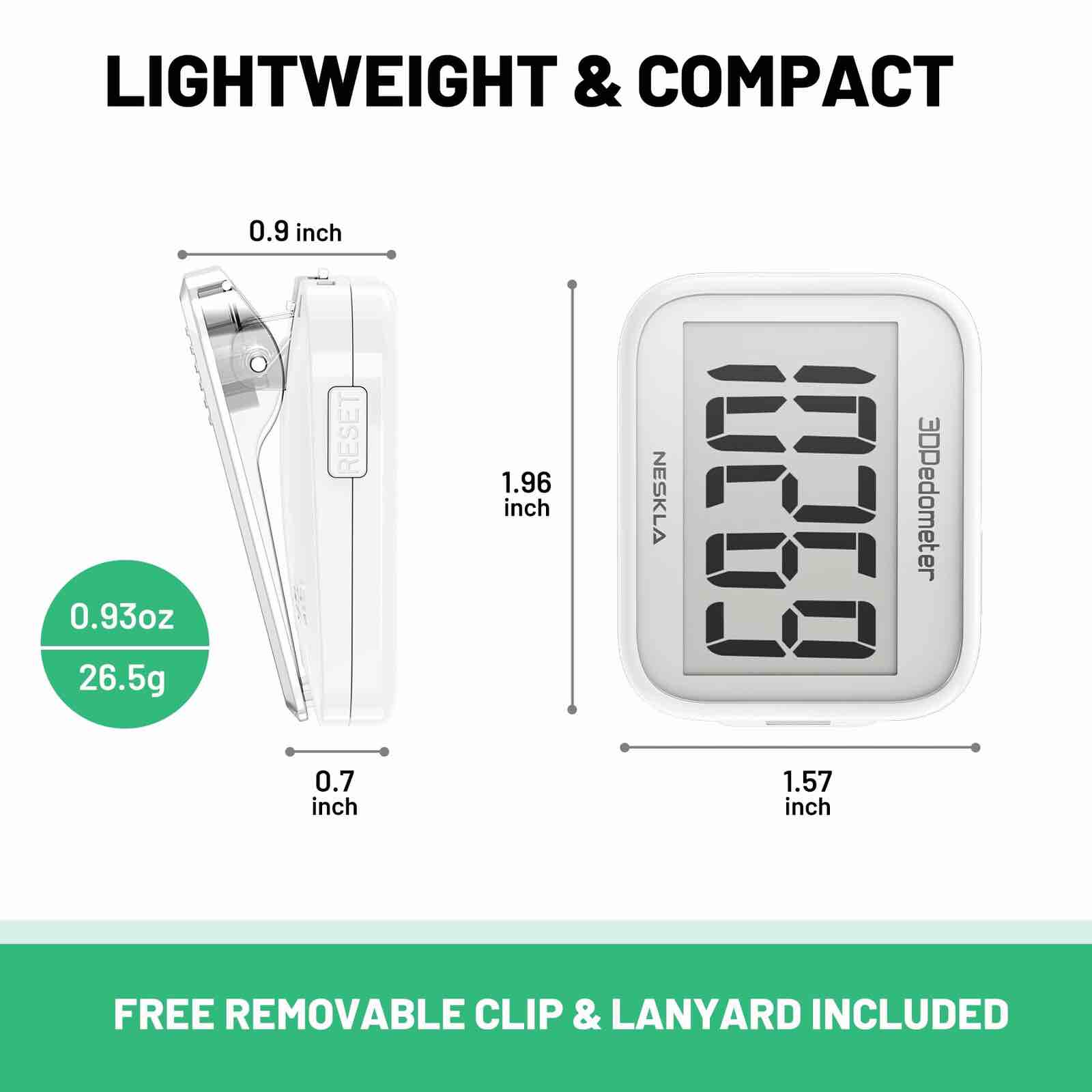 NESKLA 3D Pedometer for Walking, Simple Step Counter 
