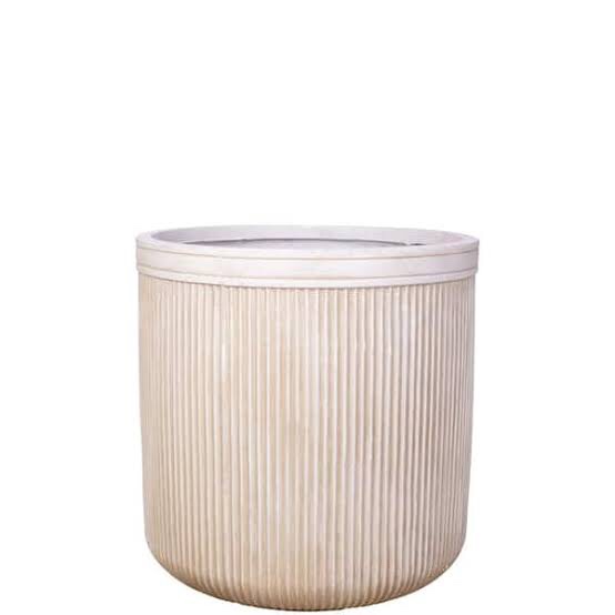 12in Fiber Stone Linea Cylinder Planter- Sandtone