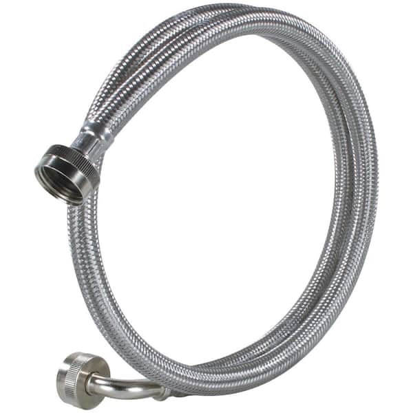 6 ft. Braided Stainless Steel Washing Machine Hoses with Elbow, 3/4 in FGH Fitting 