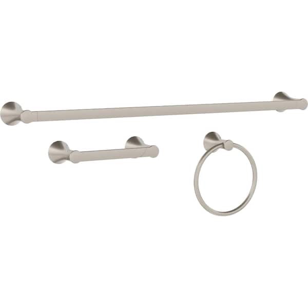Greydon 3-Piece Bath Hardware Set w/18 in . Towel Bar w/6 in. extender, Toilet Paper Holder, Towel Ring, Brushed Nickel